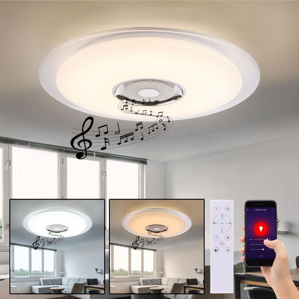 Globo LED Deckenleuchte, LED-Leuchtmittel fest verbaut, Kaltweiß, Warmweiß, Neutralweiß, Tageslichtweiß, Farbwechsel, RGB LED Bluetooth Lautsprecher Decken Lampe Dimmer