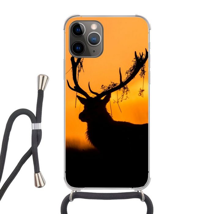 MuchoWow Handyhülle Hirsch - Orange - Scherenschnitt - Tiere - Natur Handyhülle Telefonhülle Apple iPhone 12 Pro Max
