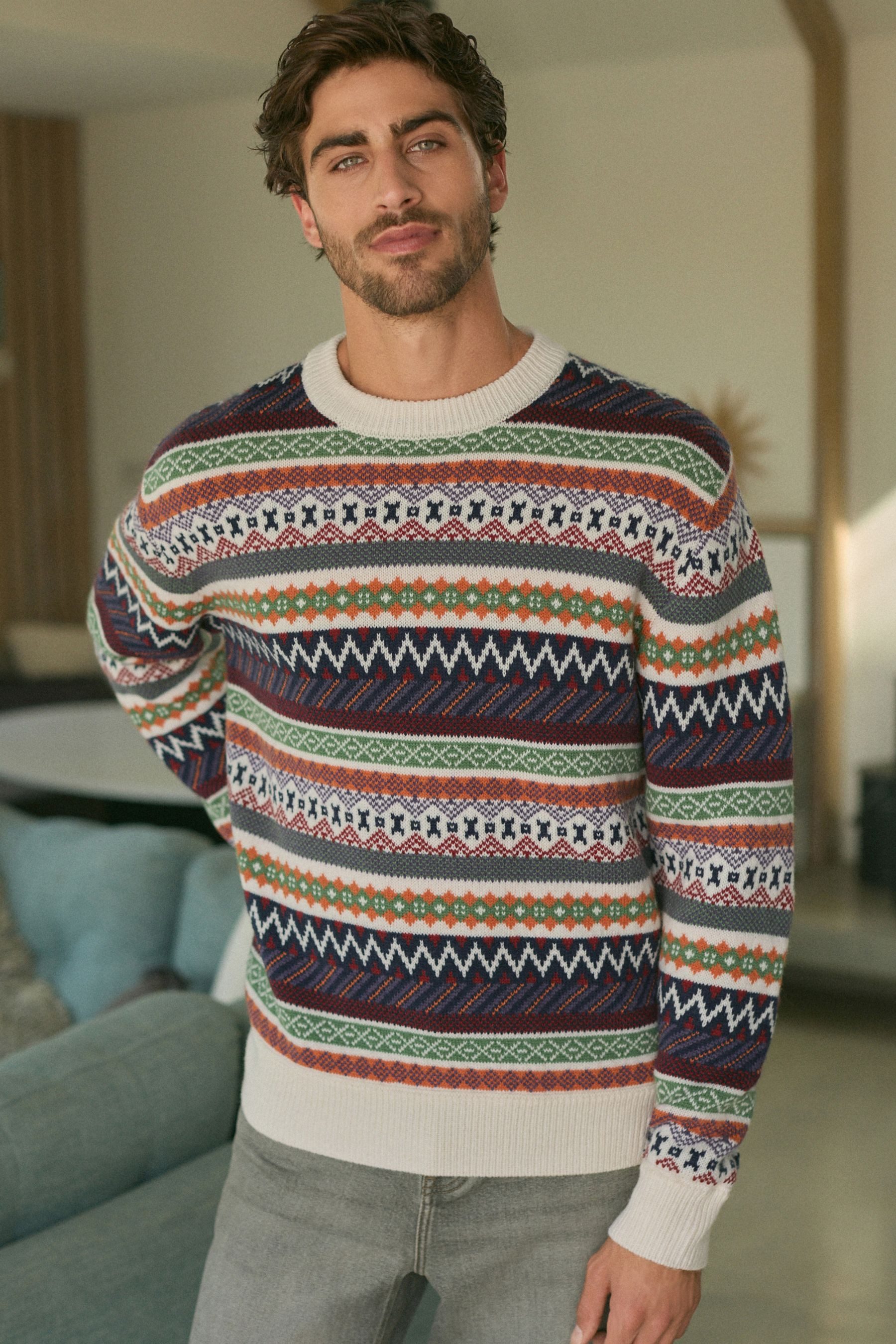 Next Norwegerpullover Regular Fit Rundhalspullover mit Wolle Fairisle (1-tlg)