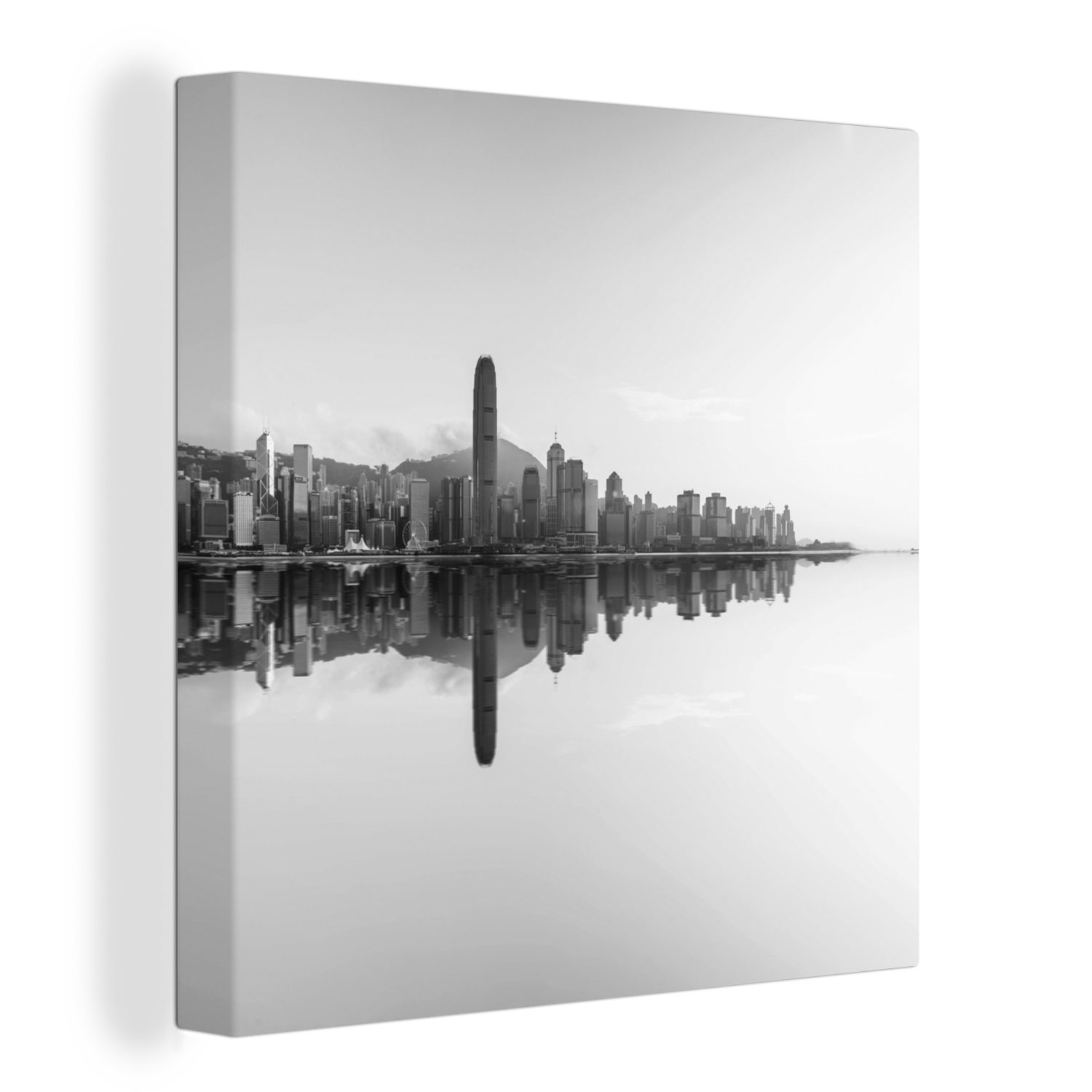 OneMillionCanvasses® Leinwandbild Hongkong - Meer - Schwarz - Weiß, (1 St), Leinwand Bilder für Wohnzimmer Schlafzimmer
