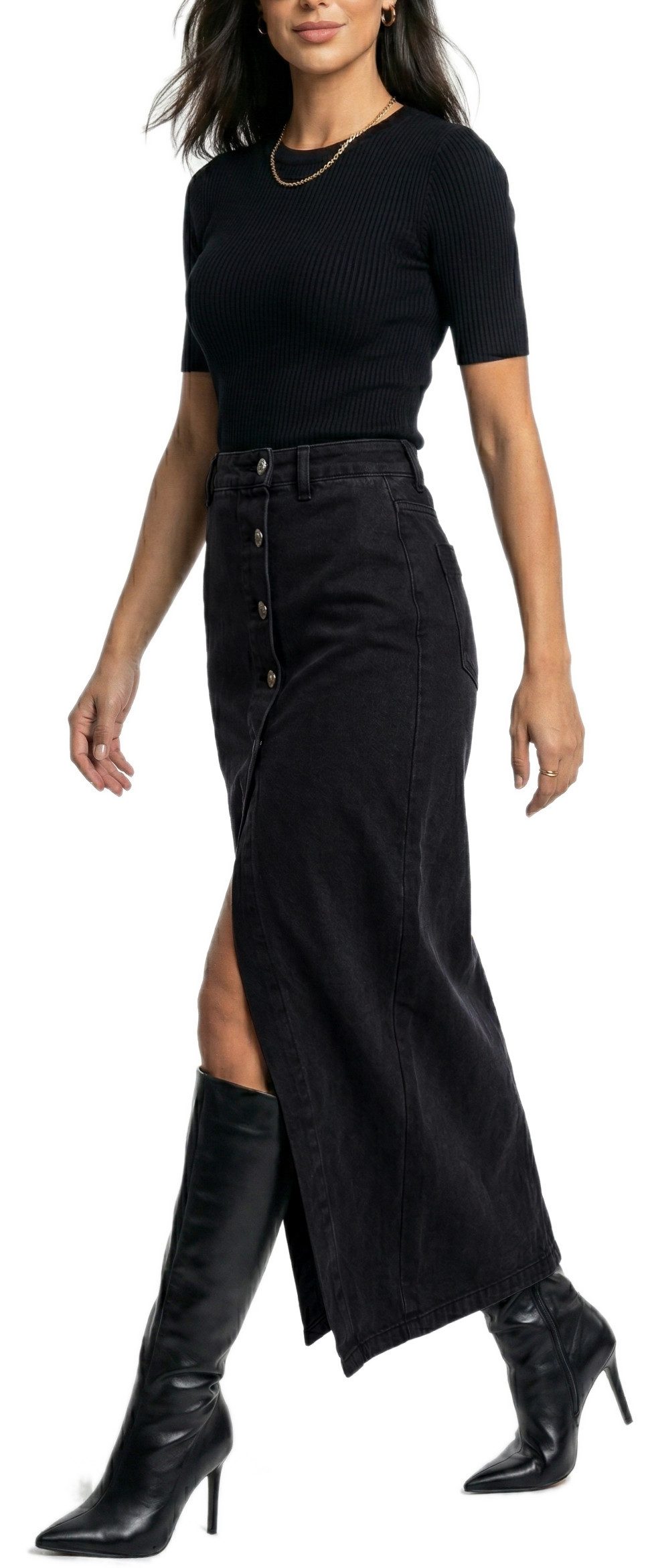 dy_mode Jeansrock Damen Maxi Rock High Waist mit Frontschlitz Jeansrock Fre günstig online kaufen