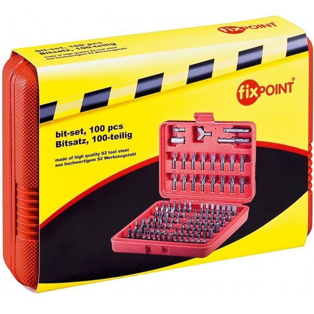 fixPOINT Bit-Set Umfangreiches Bit-Set mit Magnet Bithalter und Adaptern – 100-teilig, praktische Aufbewahrungsbox