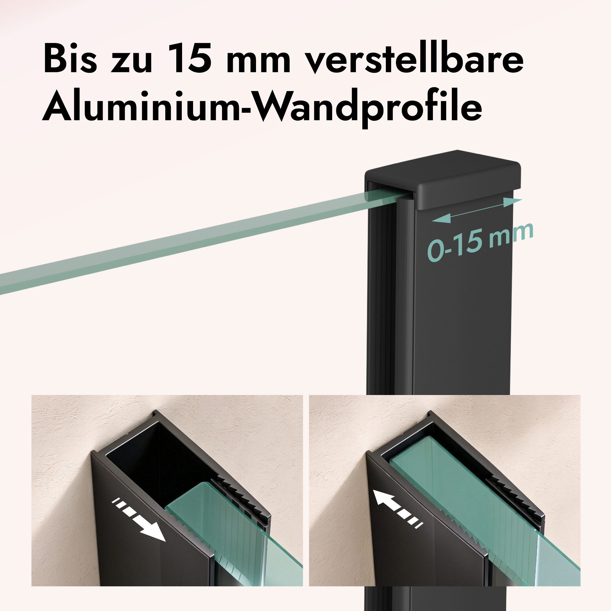 doporro Walk-in-Dusche Duschwand Duschkabine Duschabtrennung ESG-Glas mit NANO H: 200cm, Einscheibensicherheitsglas – Bild 3 von 5