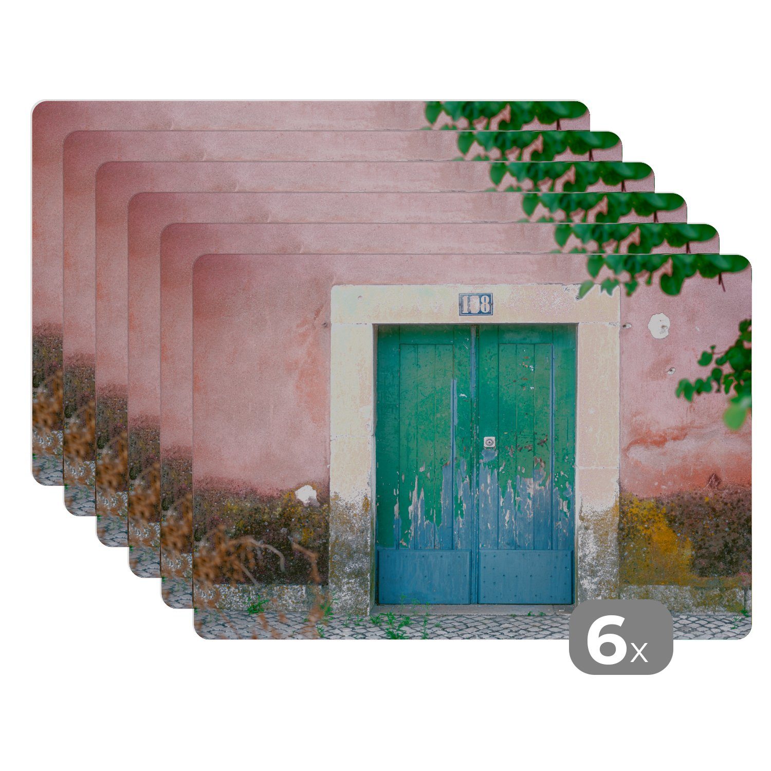Platzset, Tür - Grün - Rosa - Farbe, MuchoWow, (6-St), Platzset, Platzdecken, Platzmatte, Tischmatten, Schmutzabweisend