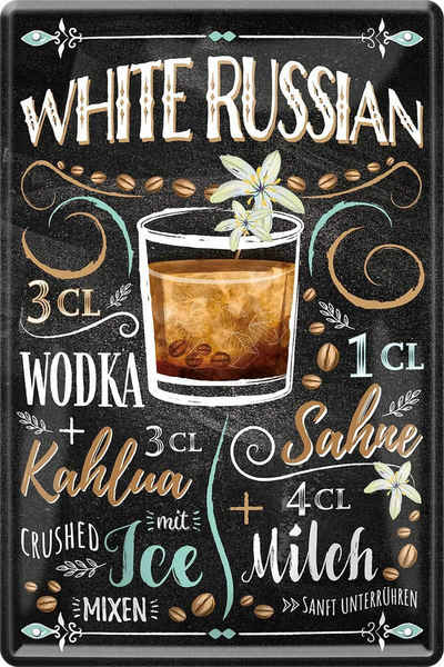 WOGEKA ART Metallbild White Russian - Cocktail Wodka - 20 x 30 cm Retro Blechschild Bar