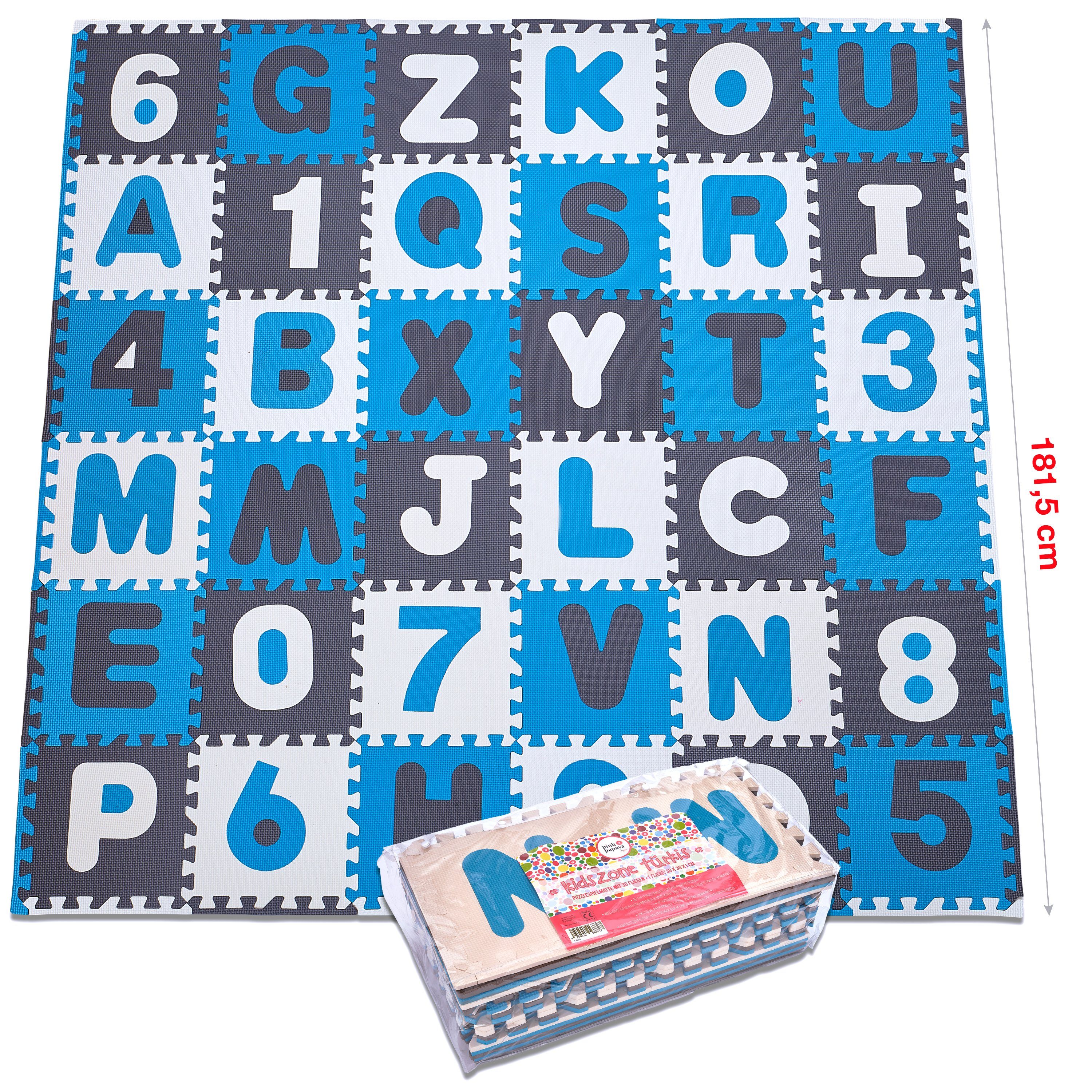 Pink Papaya Puzzlematte Puzzlematte mit Zahlen und Buchstaben Kids Zone, Extra weich, kombiniert Zahlen & Buchstaben, einfaches Stecksystem