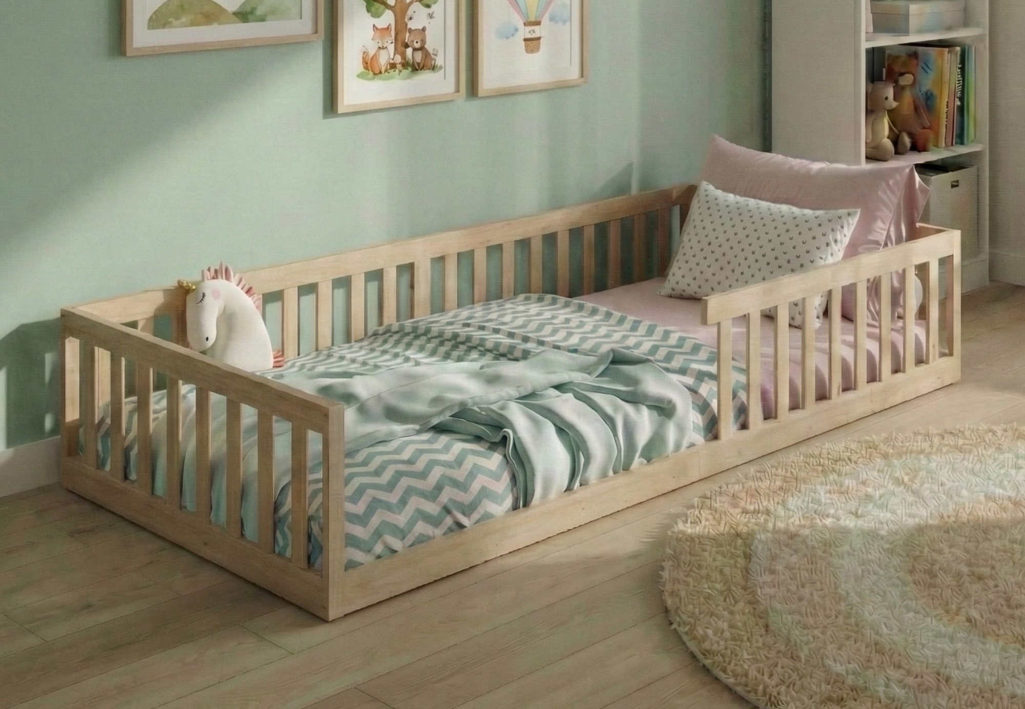 Kinderbett Bodenbett Bett mit Rausfallschutz & Lattenrost Montessori Bett Kinder