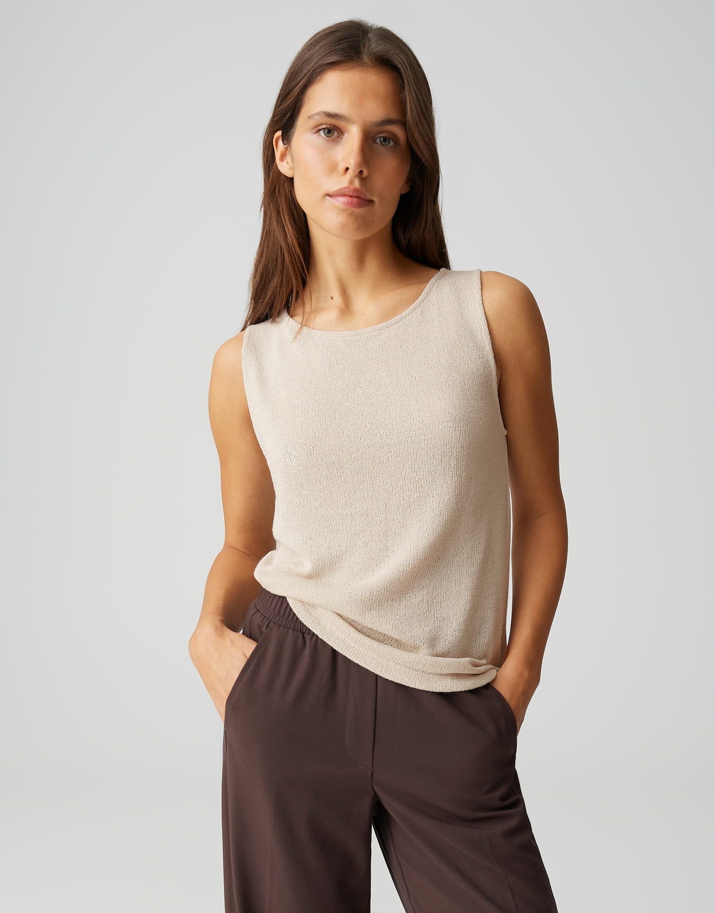 OPUS Shirttop Loose Fit in edler Strickoptik Jersey mit Rundhals-Ausschnitt