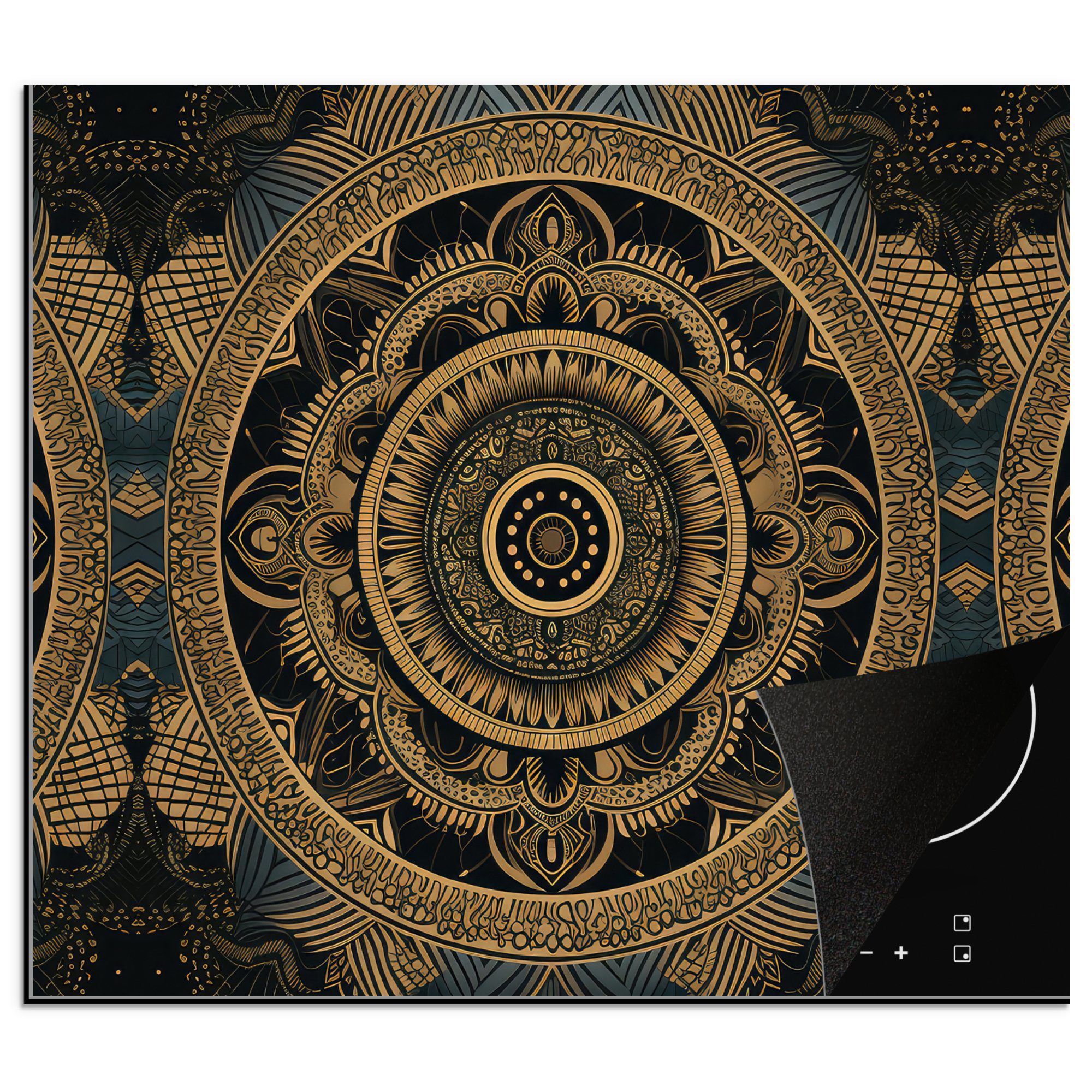 MuchoWow Herdblende-/Abdeckplatte Mandala - Gold - Arbeitsfläche Vinyl, tlg), Ceranfeldabdeckung Luxus, Mobile (1 - nutzbar, Bohème cm, 60x52