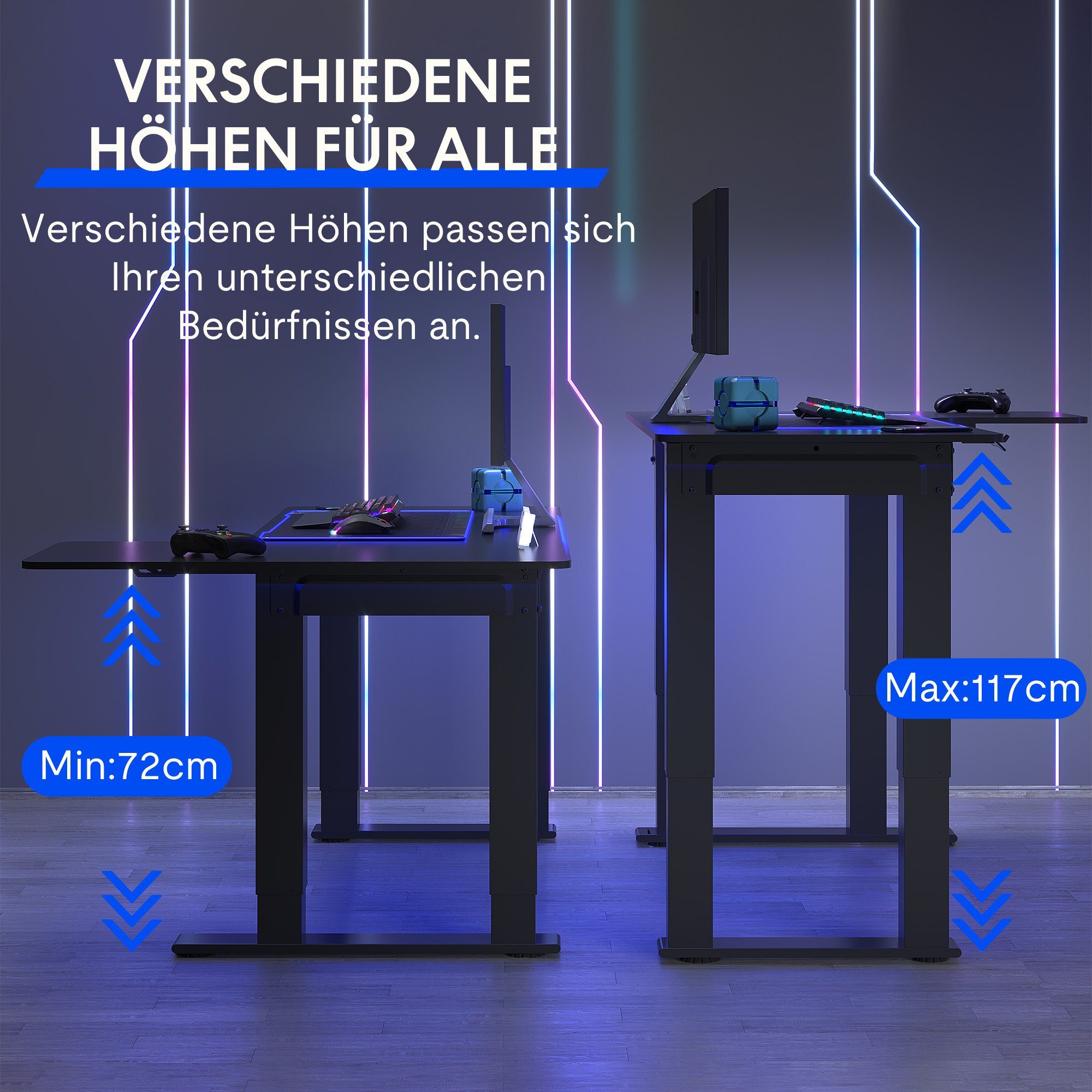 FLEXISPOT Schreibtisch Elektrisch höhenverstellbarer Tisch mit Doppelmotor (Höhenverstellbarer Schreibtisch elektrisch), Gaming Tisch, 4-Beinen, L-förm, 2 Motoren, 2-Fach-Teleskop
