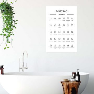 Posterlounge Poster Typobox, Wasch- & Pflegesymbole (schwedisch), Badezimmer Grafikdesign