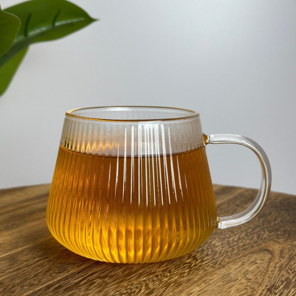 Chef Star Gläser-Set I ZenRiffel 4er Glas-Tassen Set für Kaffee & Tee I 400 ml, 4-tlg., Borosilikat, Handgefertigt, Ideal für Cappuccino und Latte Macchiato