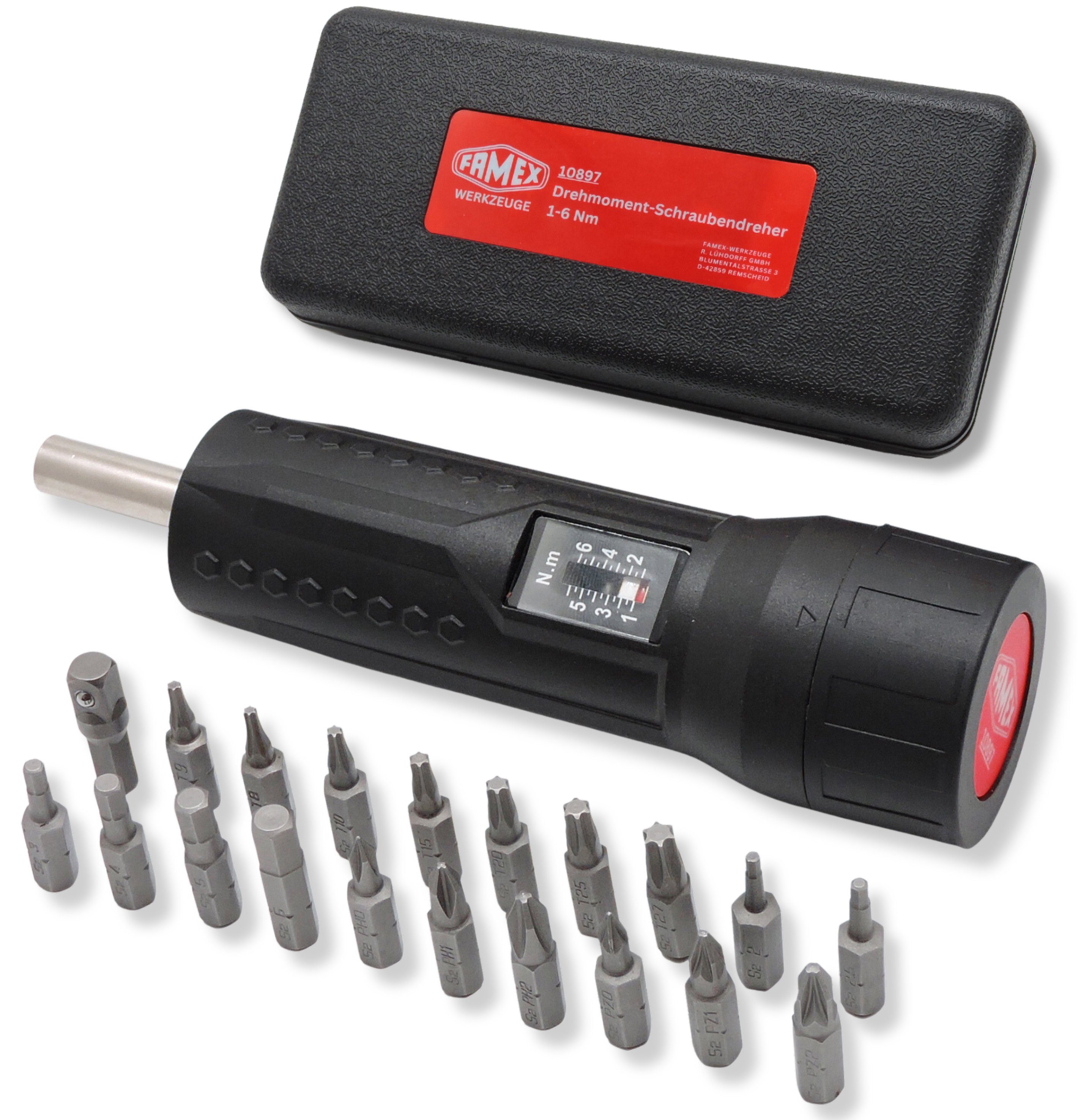 FAMEX Schraubendreher 10897 Drehmoment-Schraubendreher 1/4", 1-6 Nm, (Drehmomentschrauber, E-Bike), Feinmechanik, Modellbau, Fahrrad