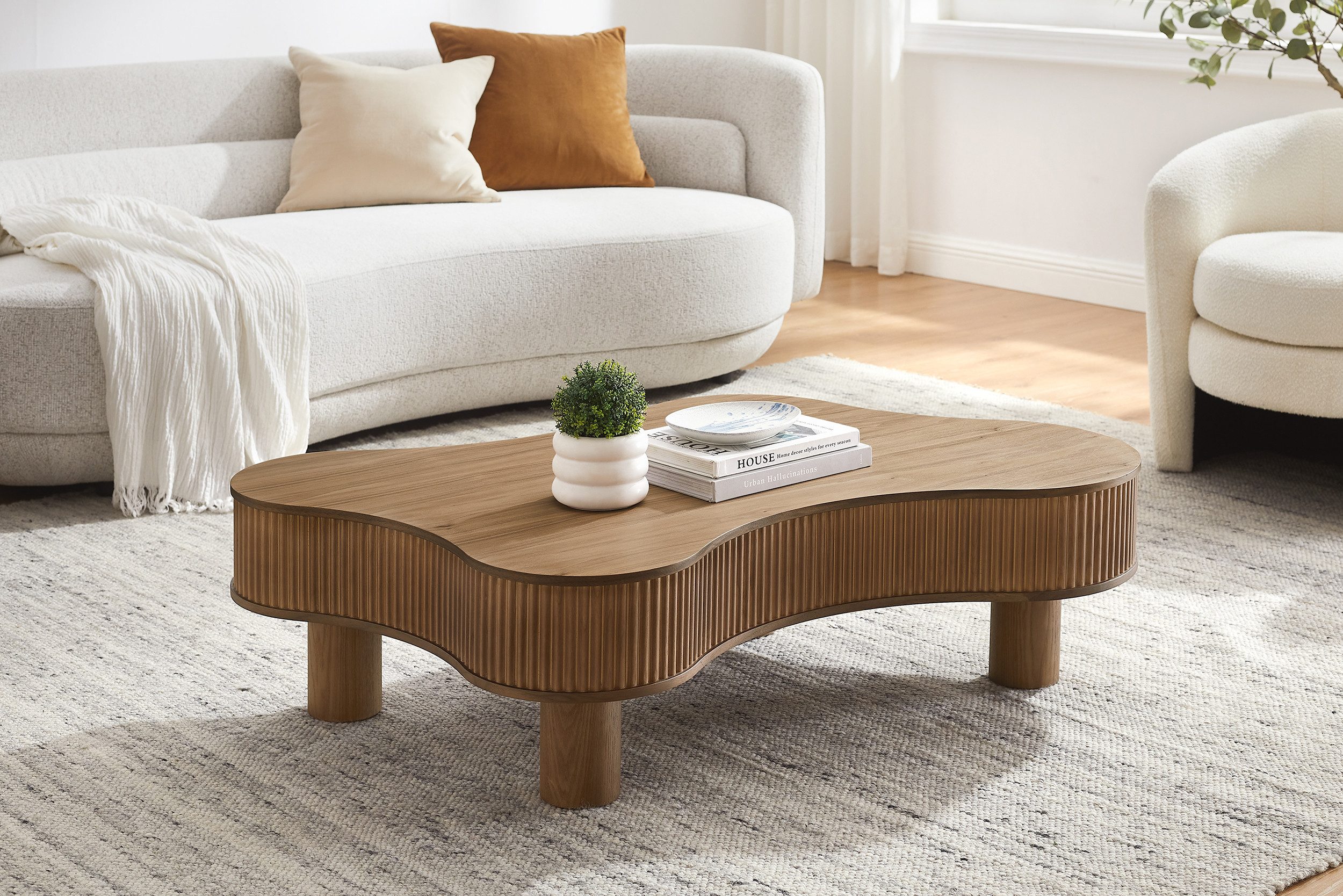 SalesFever Couchtisch Wohnzimmertisch organisch mit Massivholz-Lamellen 115 günstig online kaufen