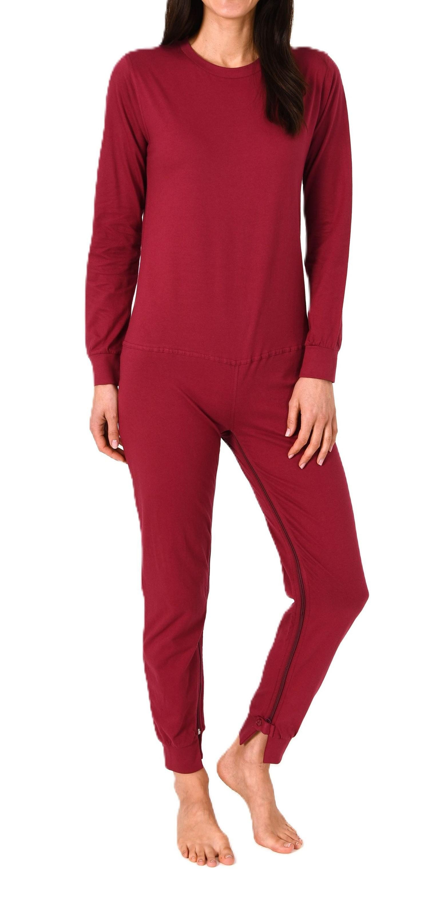 Normann Pyjama Damen Pflegeoverall langarm Einteiler mit Reißverschluss am Bein