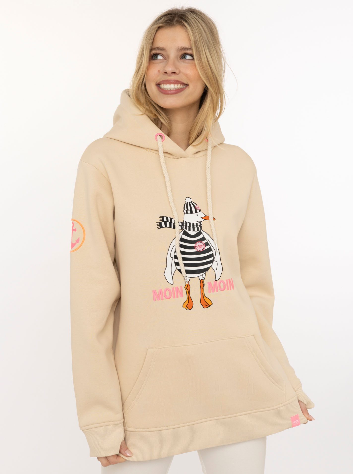 Zwillingsherz Hoodie "Moin Moin Möwe" mit nordischem Gruß, lustiger Möwe, Fronttasche
