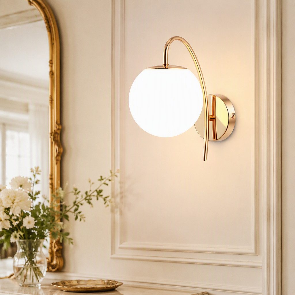 BlingBin LED Wandleuchte Innen Gold Glaskugel Vintage Wandlampe Schlafzimmer Glasschirm, GlasMetall, LED fest integriert, Tageslichtweiß, wechselbar, Modern Wandbeleuchtung für Flur Schlafzimmer Treppenhaus