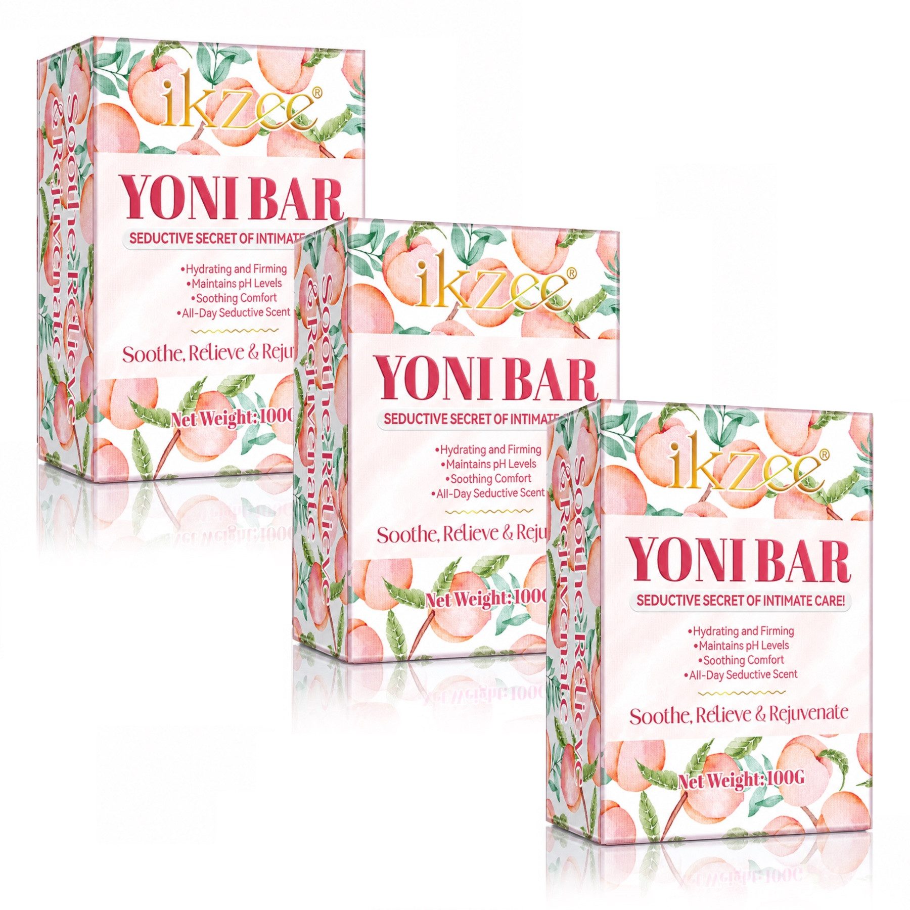 P-Beauty Cosmetic Accessories Feste Duschseife Intimseife Yoni Bar Frauen Intimpflege pH-Balance mit Pfirsich 100g, 3-tlg., Körperpflege, Hautpflege, Intimreinigung