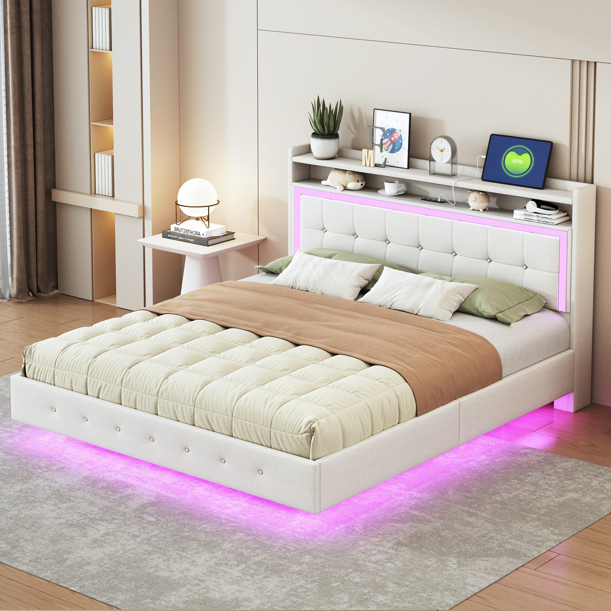 BlingBin Polsterbett Doppelbett mit LED-Beleuchtung und günstig online kaufen