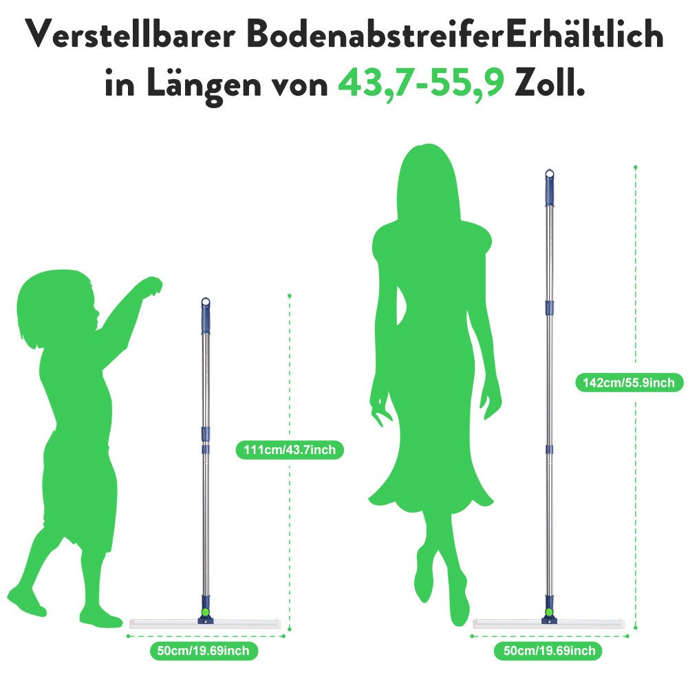 HUGERSTONE Wasserabzieher Bodenabzieher Dusche mit Teleskopstiel, 180° Drehung Abzieher Boden, (43cm Breite Wasserschieber Boden, Teleskopisch 112-142cm), Boden – Bild 3 von 5