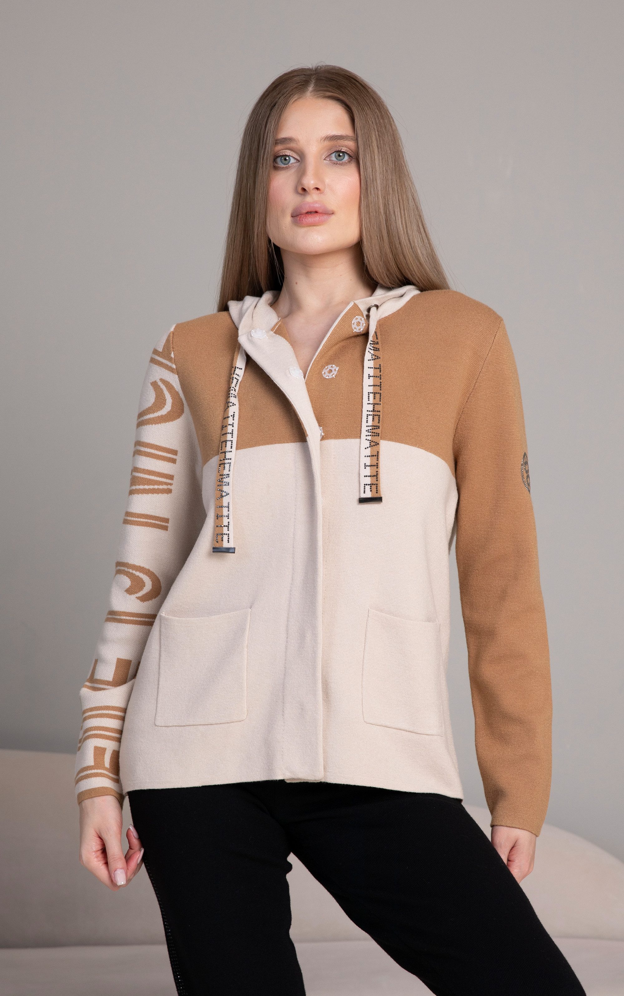 Passioni Kapuzenstrickjacke mit Reißverschluss in Kamel günstig online kaufen