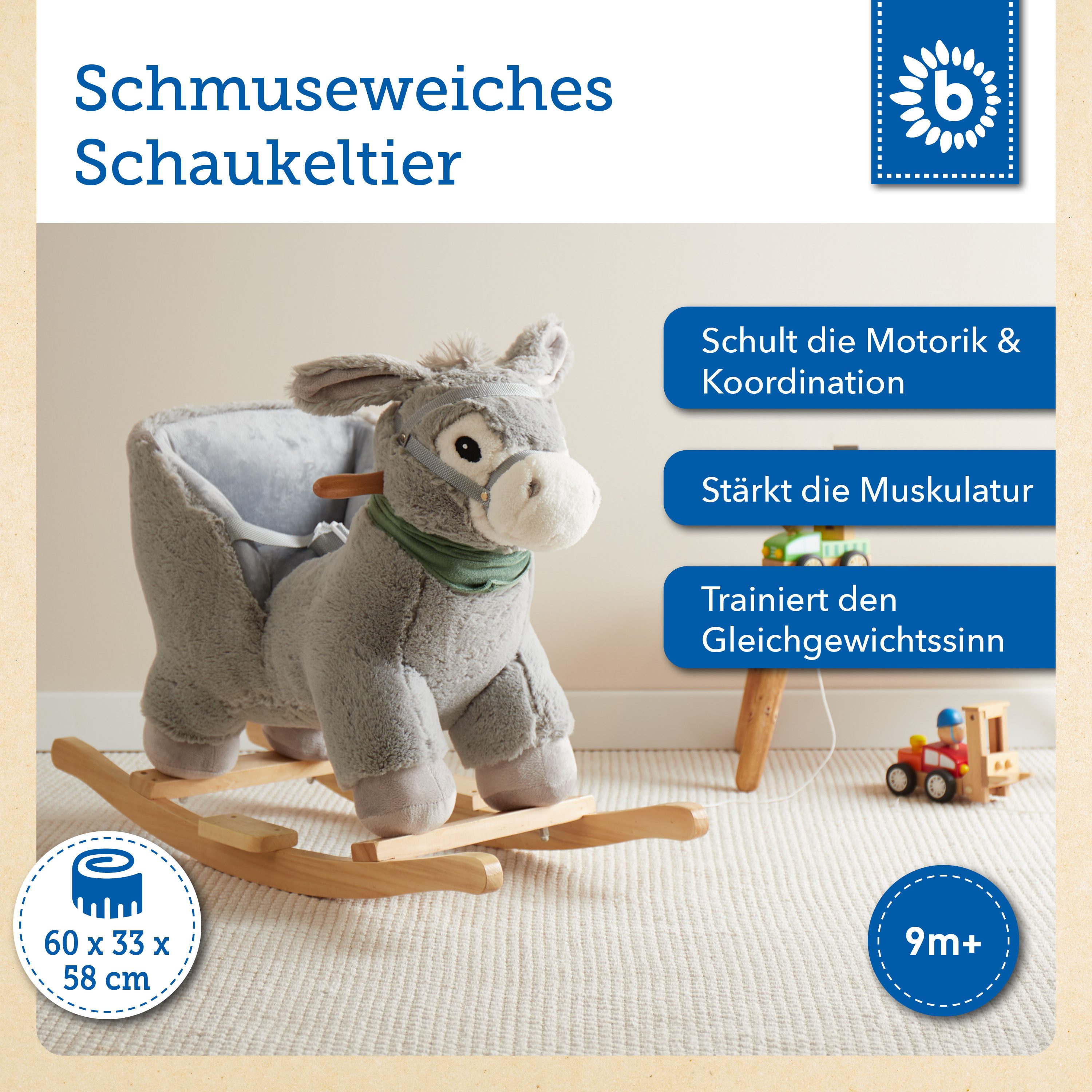 BIECO Schaukeltier Schaukeltier Esel aus Plüsch & Holz – Wippe ab 9 Monaten günstig online kaufen