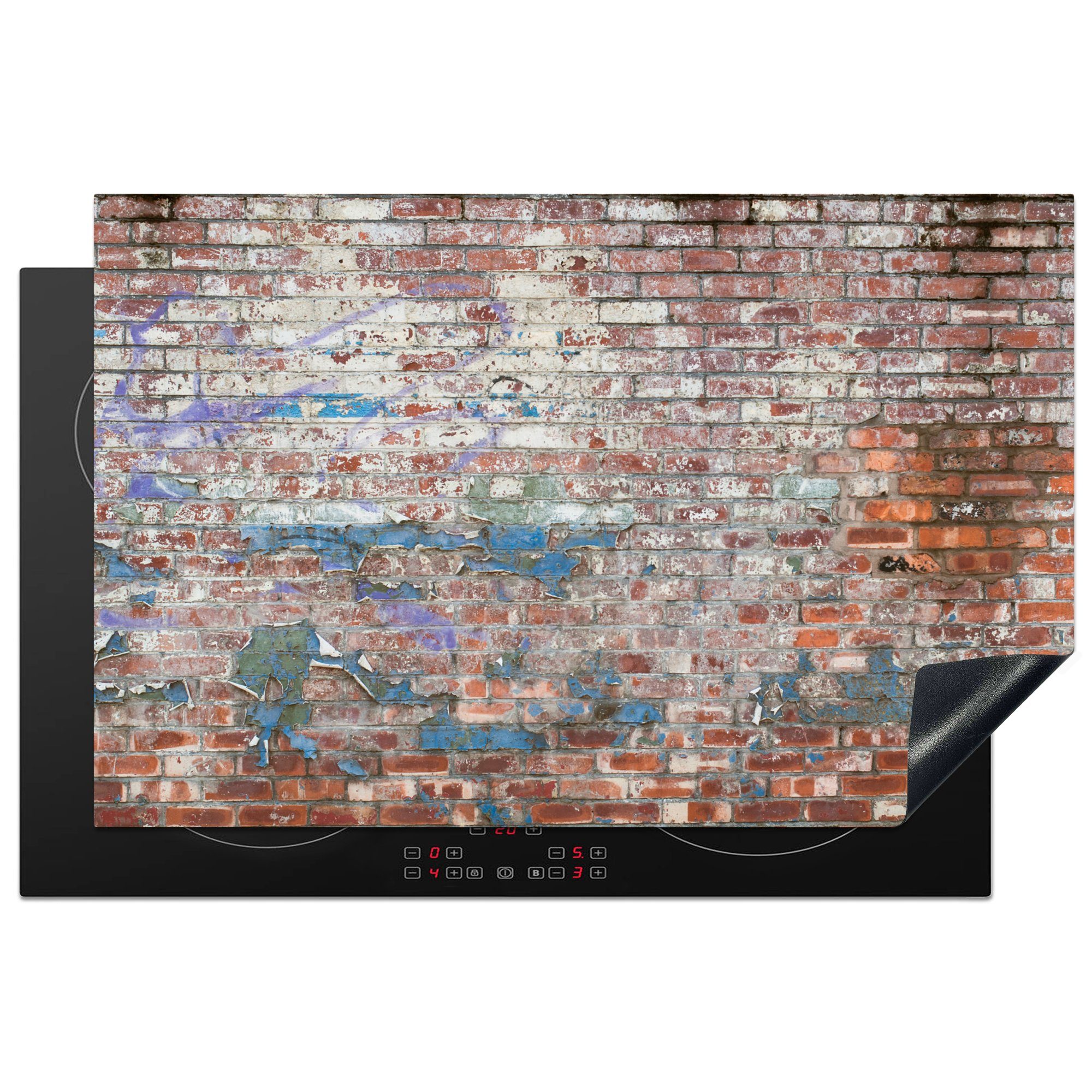 MuchoWow Herdblende-/Abdeckplatte Backstein - küche, Schutz Straßenkunst Wand, 81x52 die Induktionskochfeld cm, für Vinyl, (1 tlg), - Ceranfeldabdeckung