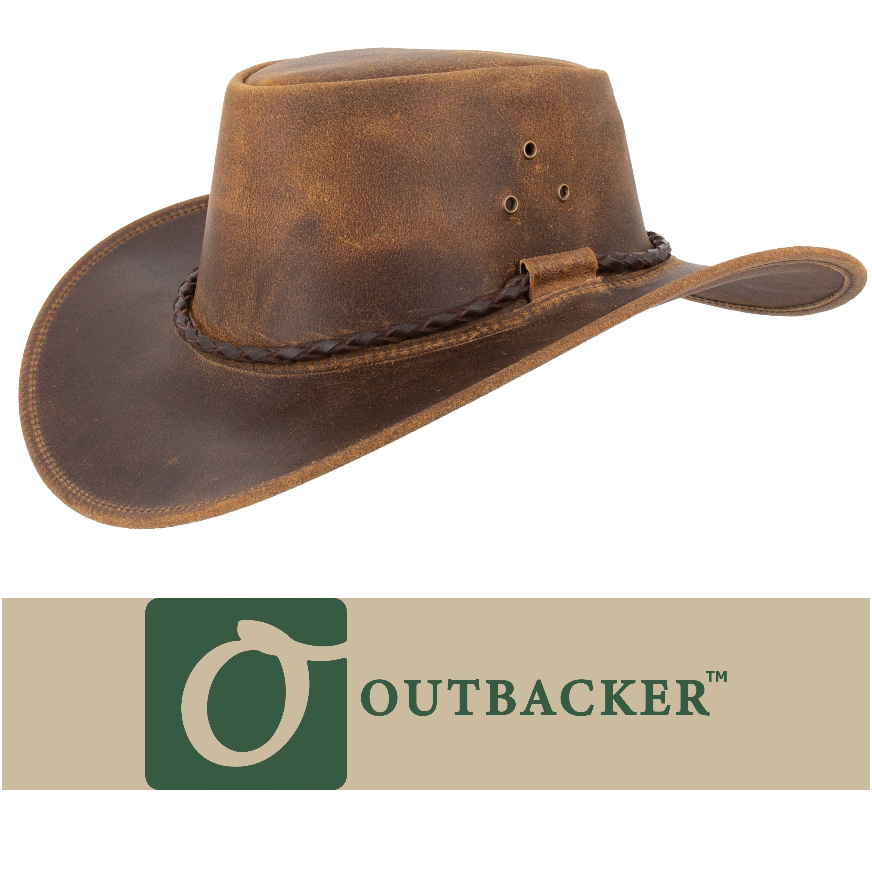 Outbacker Cowboyhut Outdoor Lederhut allwettertauglich Australien mit Kinnband Style