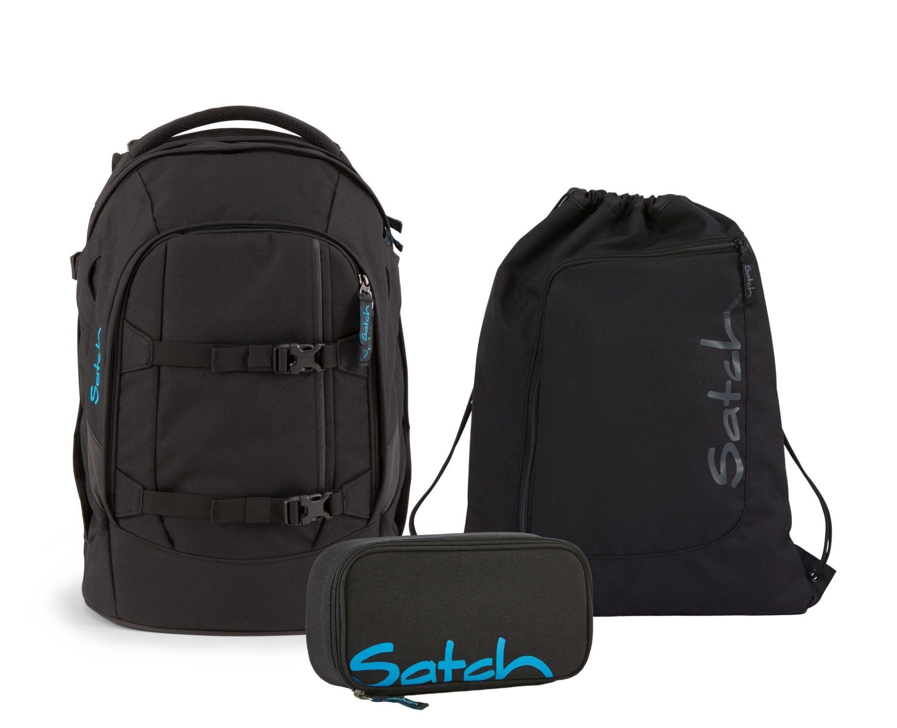 Satch Schulranzen PACK Black Bounce Schulranzen-Set 3-teilig (3-teilig), Laptop-Fach, Your-Size-System, höhenverstellbar