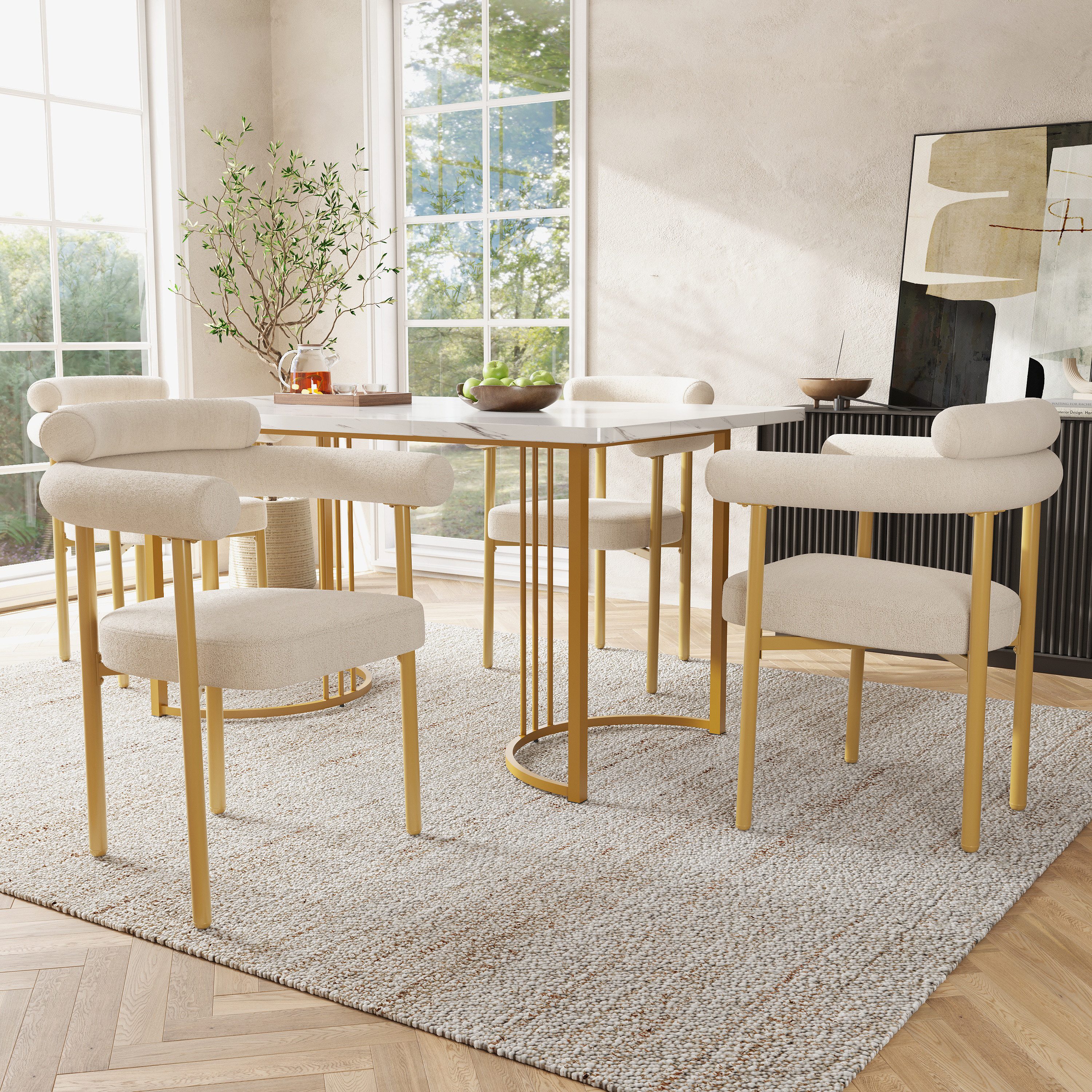 OKWISH Essgruppe Esstisch mit Samt-Stühlen, (Esstisch- günstig online kaufen