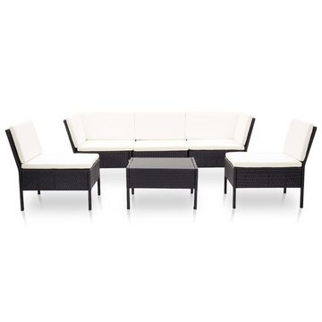 vidaXL Gartenlounge-Set 6-tlg. Garten-Lounge-Set mit Auflagen Poly Rattan Schwarz, (6-tlg)