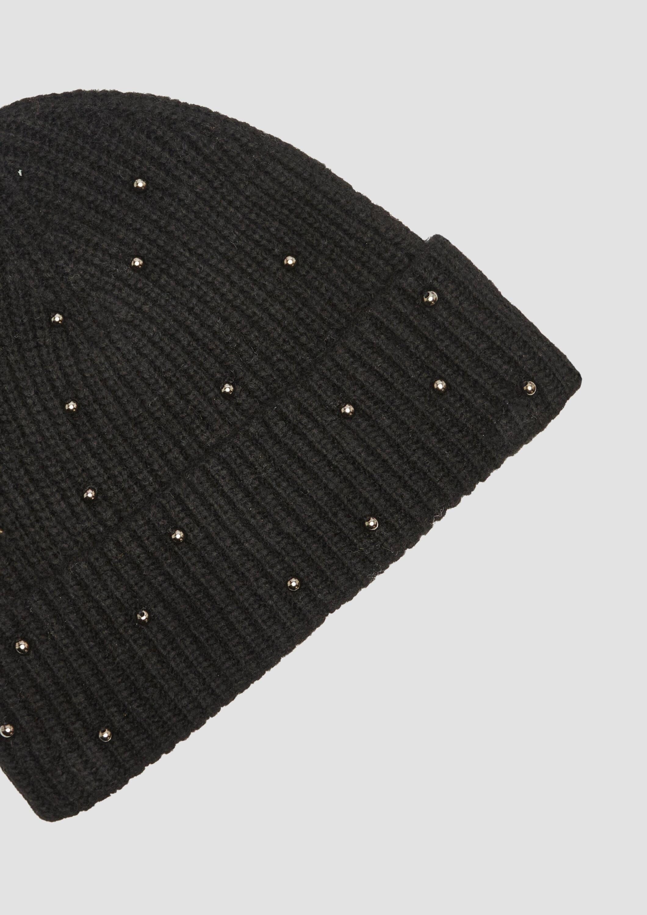 s.Oliver Strickmütze Mütze Gestrickte Beanie mit Schmuckperlen