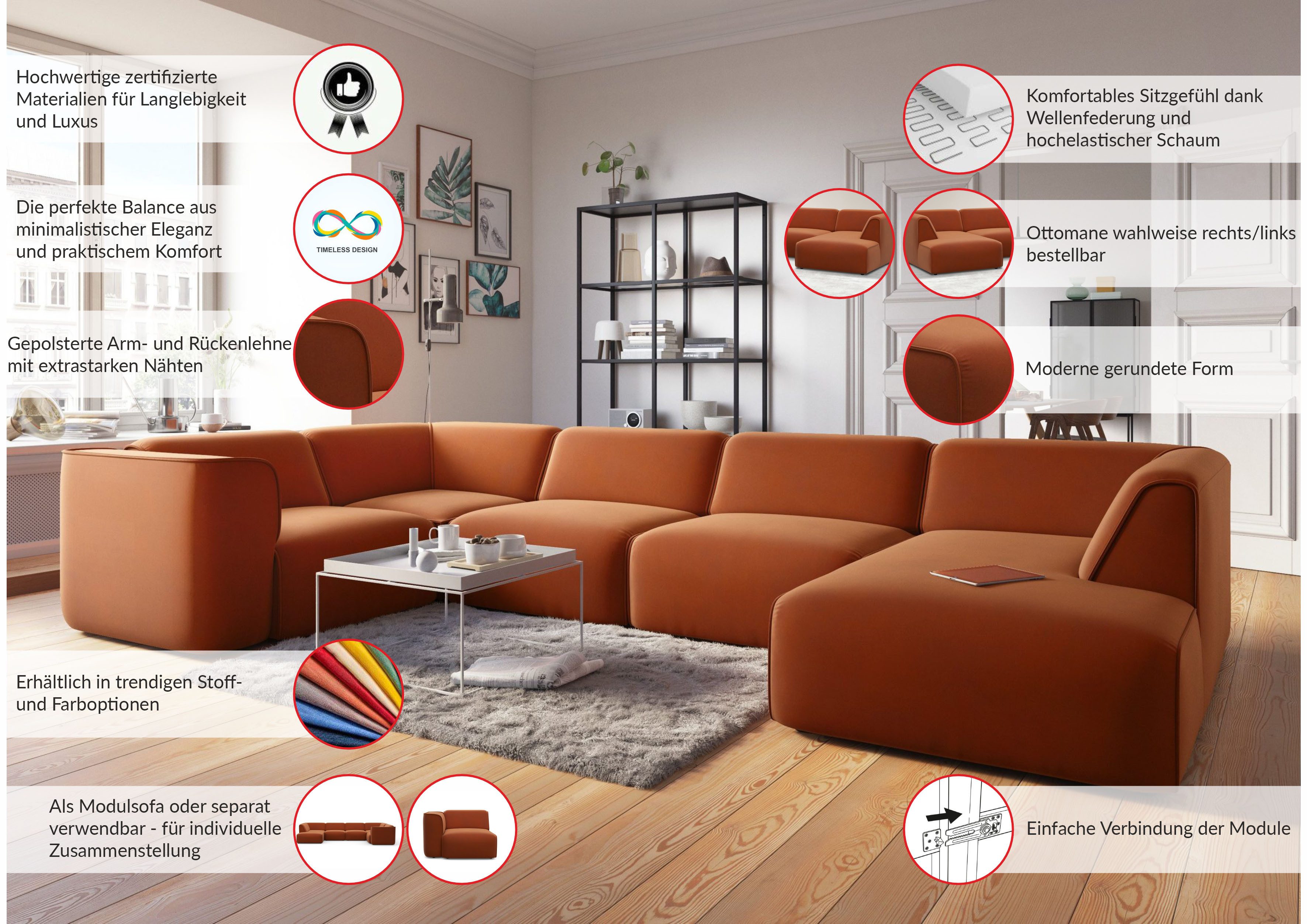 OTTO home Wohnlandschaft Merid U-Form, B: 367 cm, jederzeit durch Module erweiterbar