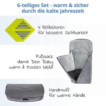 Zamboo Fußsack Komfort- & Schutzpaket, Winterfußsack für Babyschale, Handwärmer & Reflektoren für Kinderwagen