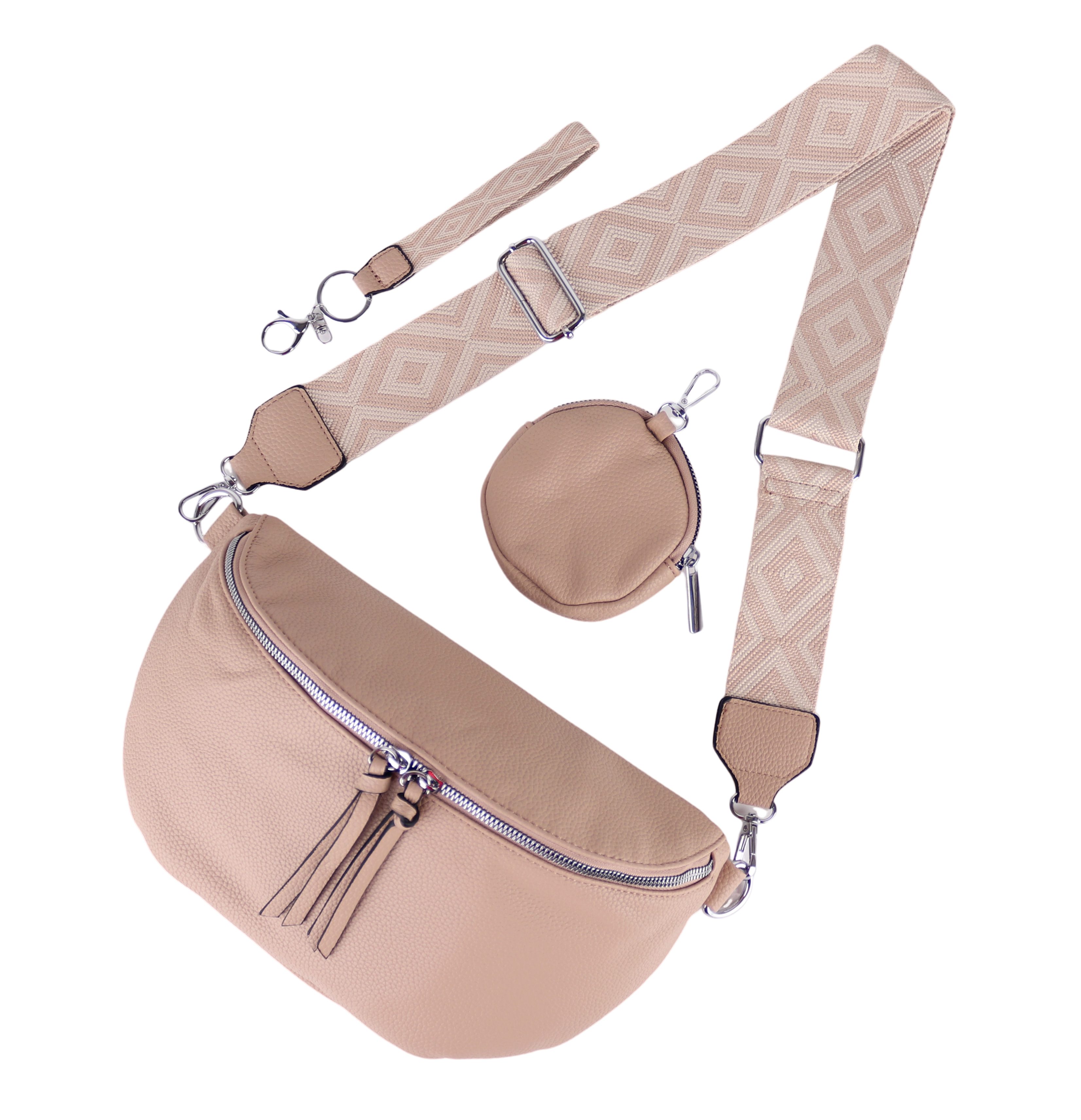 MIRROSI Bauchtasche Damen Taschen, Umhängetasche, Brusttasche, 30x19x10cm Veganes Leder (Schultertasche für jeden Anlass, (dazu 1x Schlüsselband und 1x Münzenbeutel), Crossbody Bag, Bohemian gemusterten & verstellbaren Schulterriemen