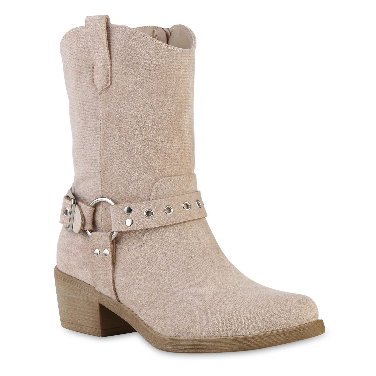 VAN HILL 21597637 KY CC2335 Damen Stiefeletten Beige 37 Cowboy Boots Damen Leicht Gefütterte Cowboy Boots Stiefeletten Schnallen