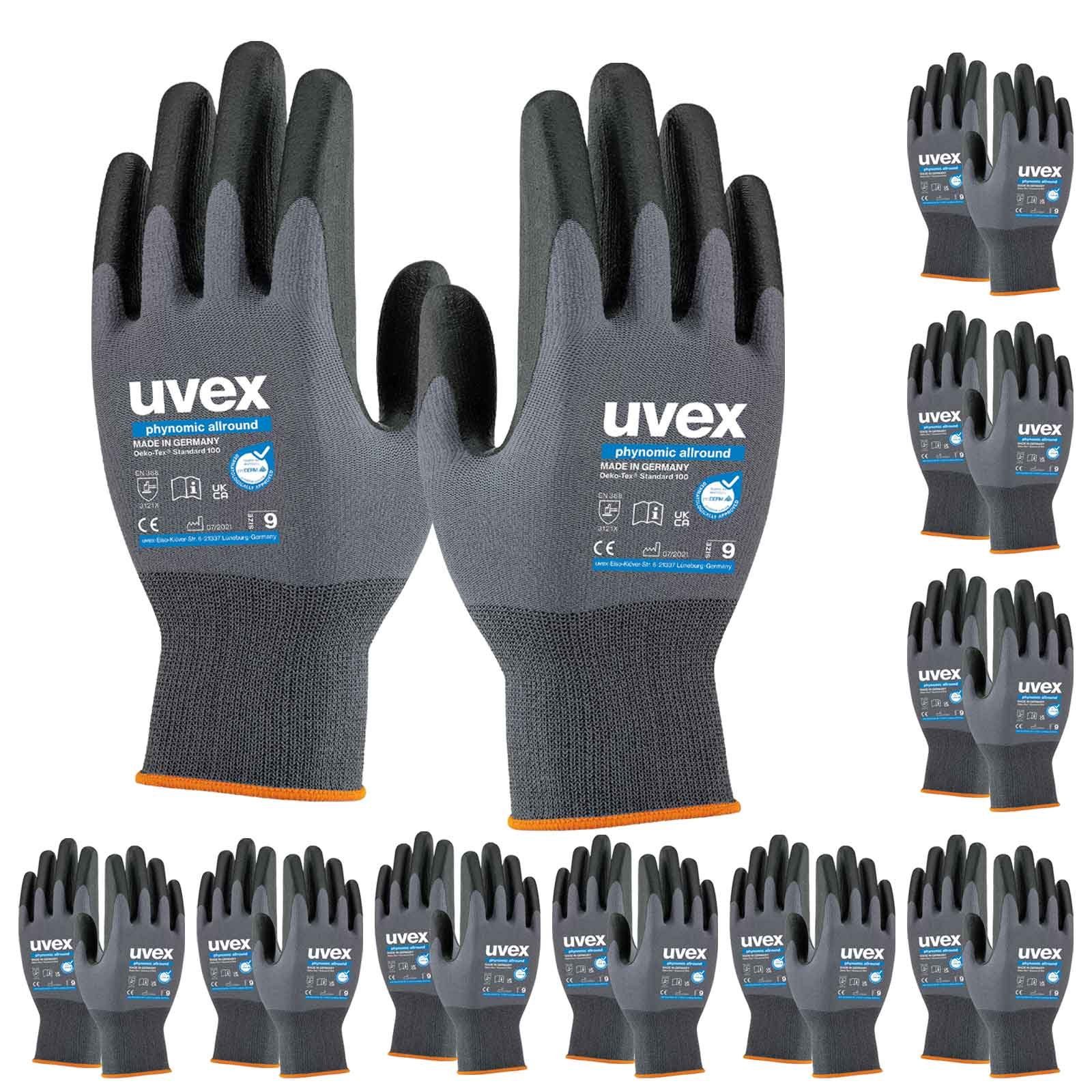 Uvex Mechaniker-Handschuhe Schutzhandschuhe phynomic allround Allroundhandschuh -VPE 10 Paar (Spar-Set)