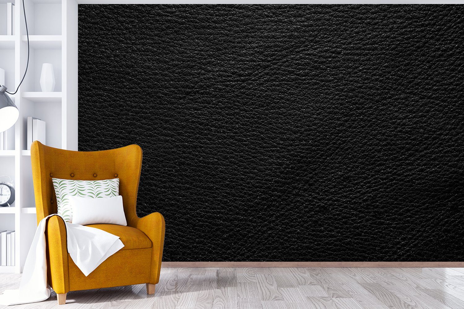 MuchoWow Fototapete Leder - Lederoptik - Schwarz - Grau - Druck, Matt, bedruckt, Wallpaper für Wohnzimmer, Schlafzimmer, Vinyl Tapete, 330x220 cm
