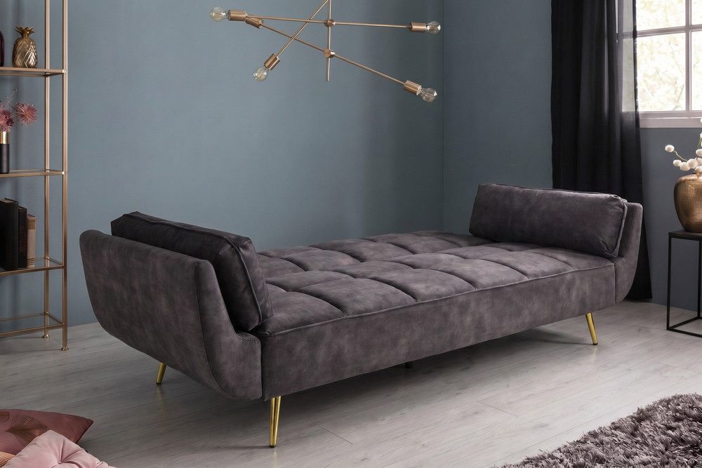 riess-ambiente Schlafsofa BOUTIQUE 215cm dunkelgrau/gold - Samt, Bettfunktion, 3-Sitzer, Einzelartikel 1 Teile, Nosagfederung und goldene Füße – ideal für Wohnz – Bild 5 von 5