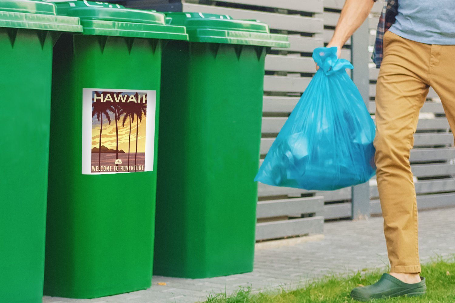 (1 - Mülleimer-aufkleber, Sticker, MuchoWow Jahrgang Mülltonne, Container, Hawaii St), Palme Abfalbehälter Wandsticker -