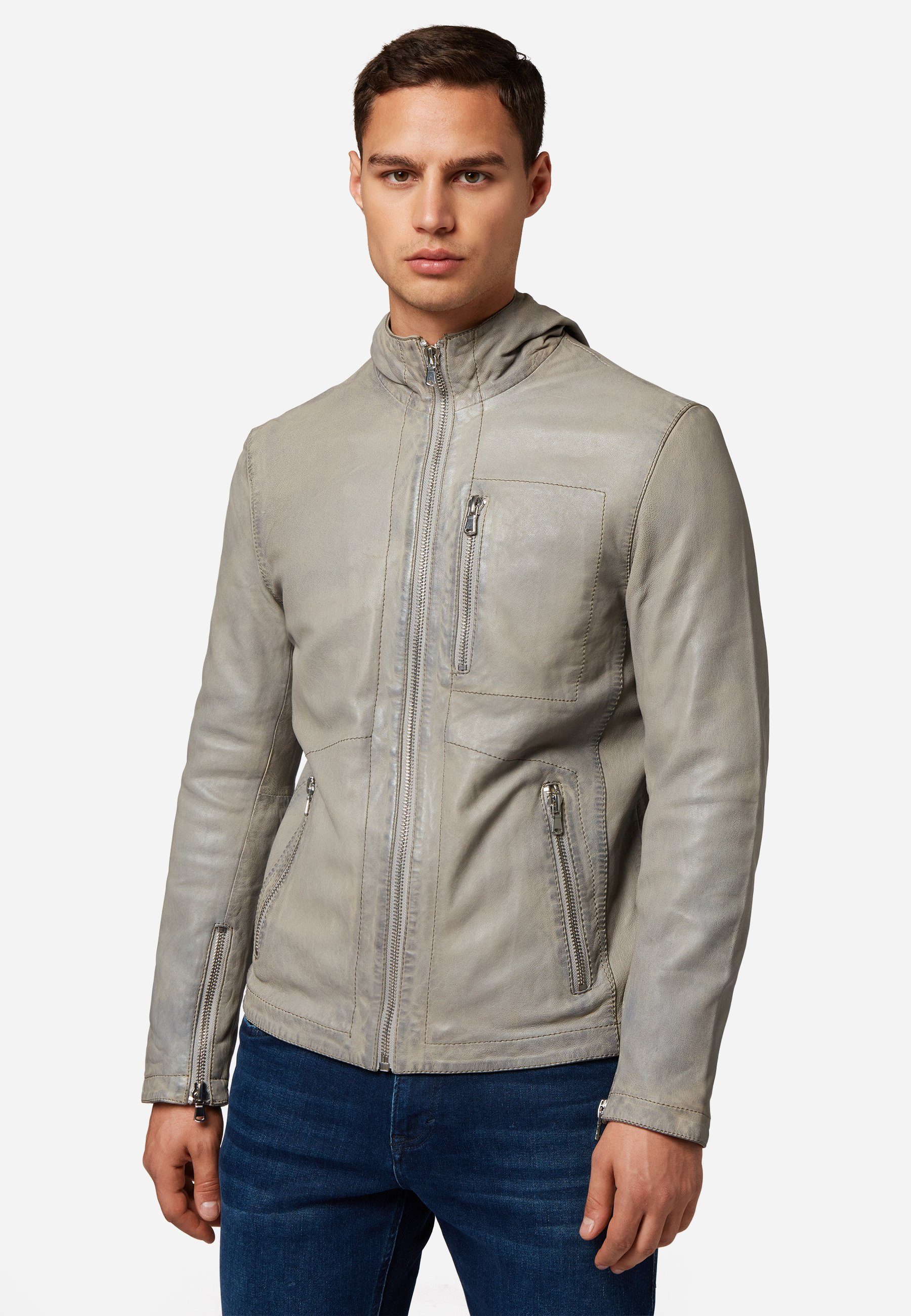 RICANO Lederjacke Glen Hochwertiges Lammleder Grau