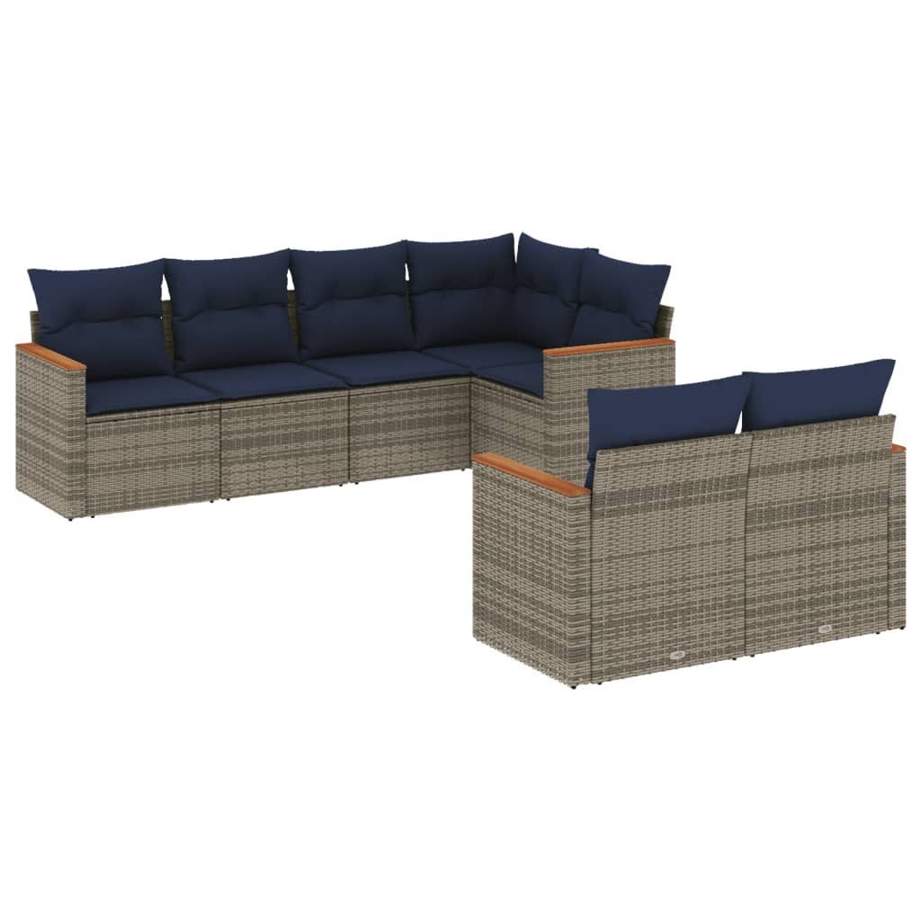 Gartenlounge-Set 7-teiliges Gartensofa-Set mit Kissen, grau, Polyrattan