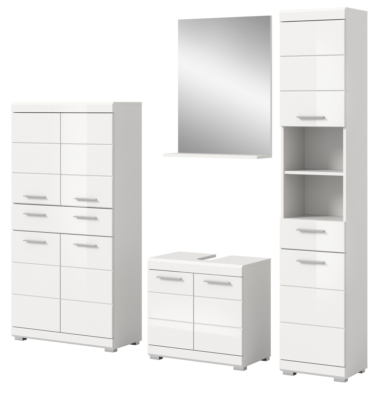 Inn.Furn Badmöbel-Set Shawn, (in weiß Hochglanz, 4-St., Badkombination 200 x 191 cm), viel Stauraum