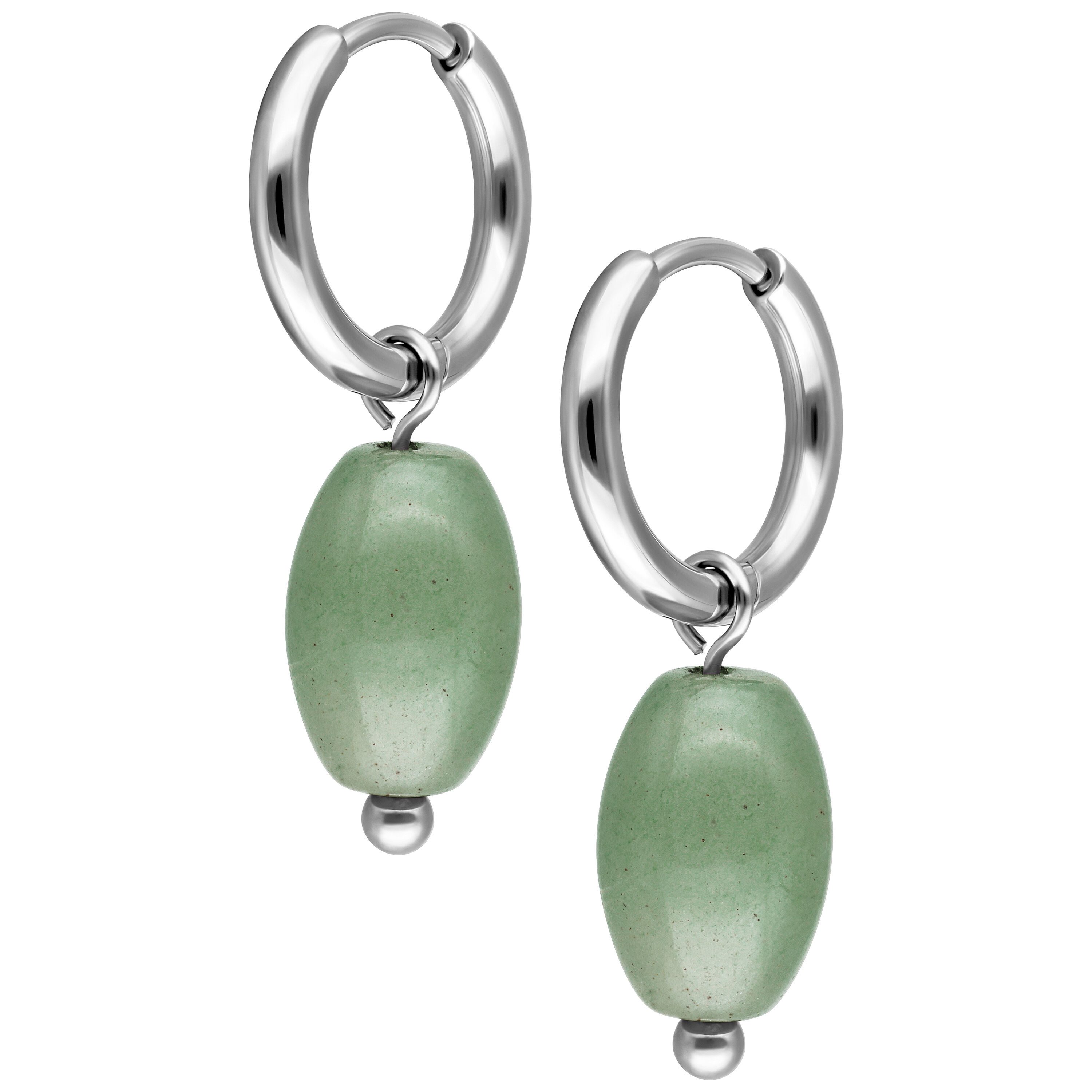 Wildcat Paar Ohrhänger Little Natural Stone Drop Hoops - Silber, Zeleni aventurin, Chirurgenstahl 316L - wasserfest, langlebig, hautverträglich