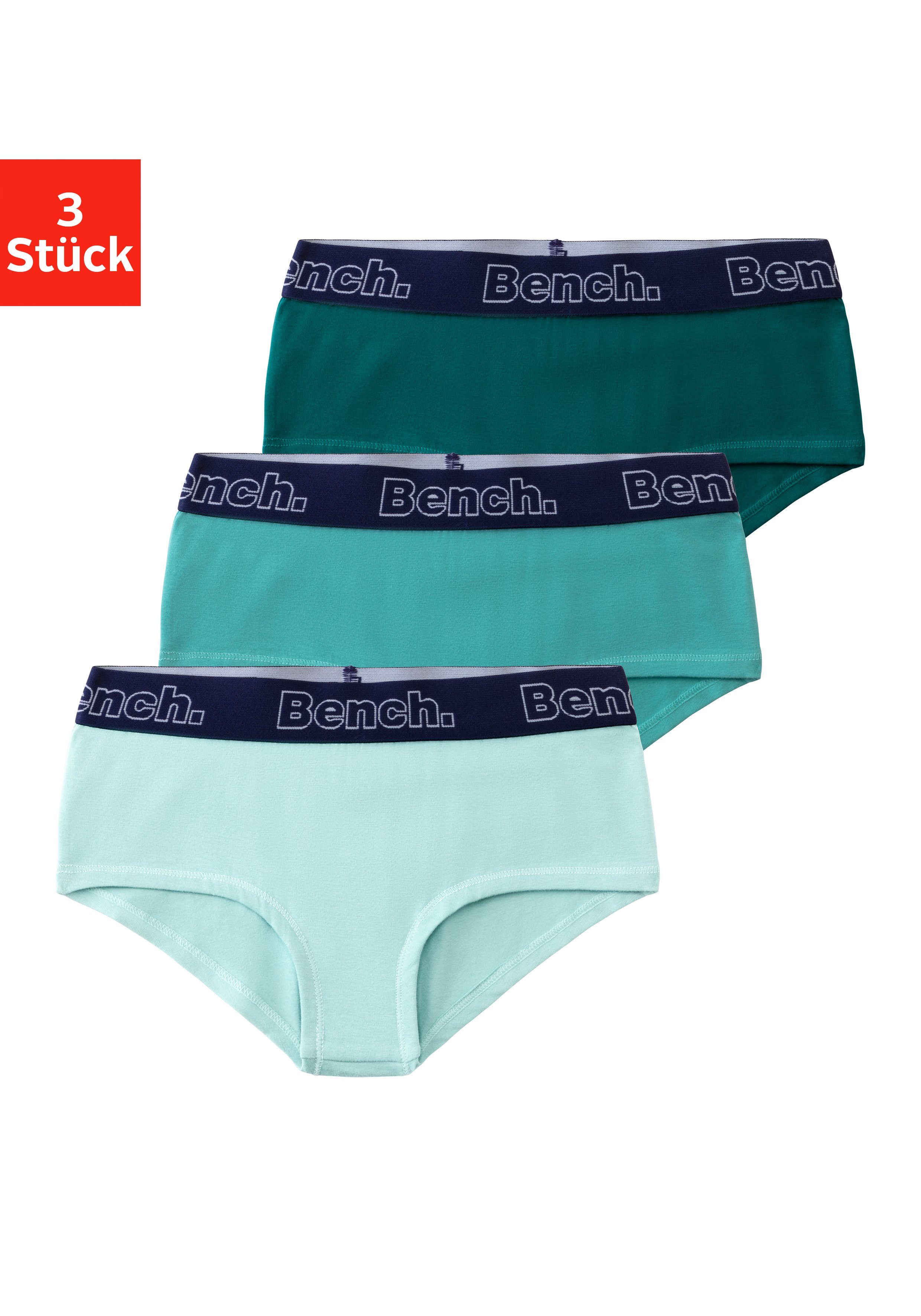 Bench. Panty (Packung, 3-St) mit kontrastfarbigem Webbund helltürkis / dunkeltürkis / grün | Klassische Panties