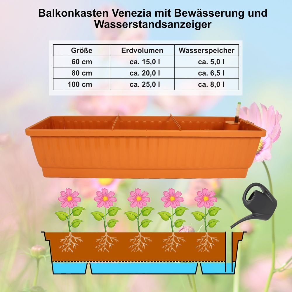 Heimwerkercenter Balkonkasten XXL Balkonkasten Venezia mit Bewässerung 60 x 22,5cm Weiss Kunstoff