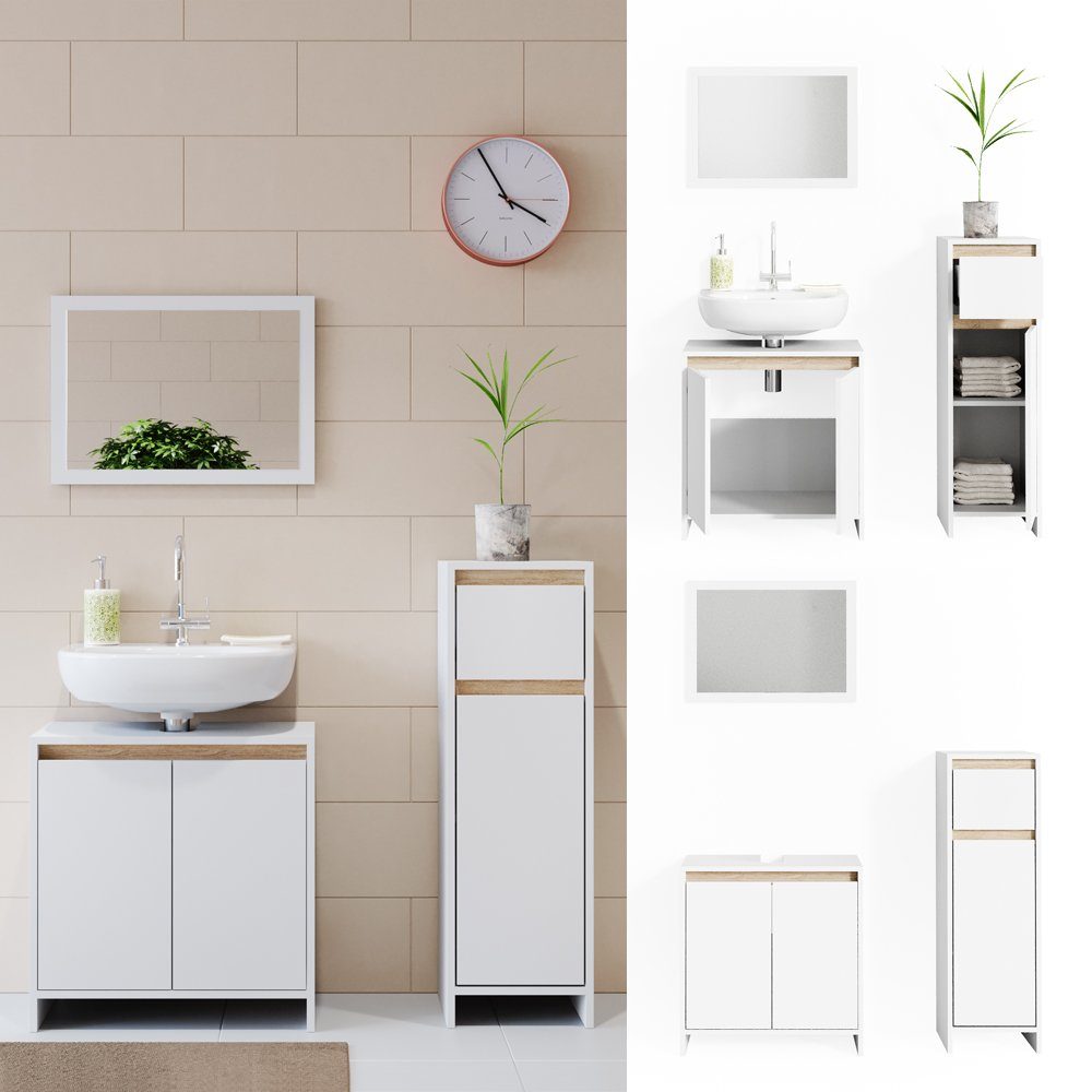 Vicco Badmöbel-Set Emma, Weiß/Sonoma, 3 Teile, günstig online kaufen