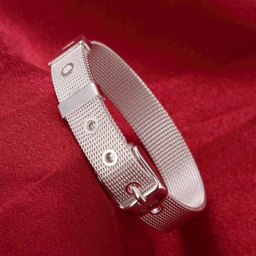 verstellbares Damenarmband, Manschettenarmband Ledergürtel, silberner TUABUR Charm-Armband