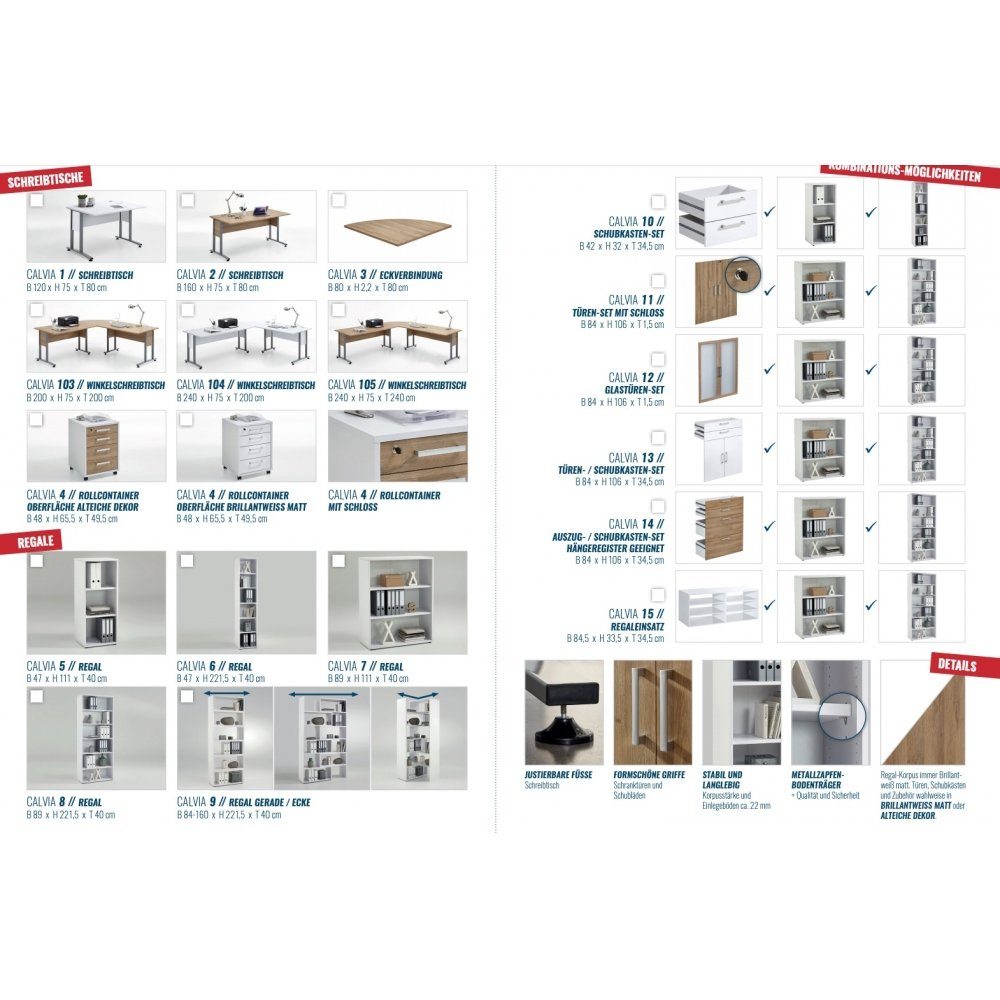 CALVIA Aktenschrank hoch Möbel Weiß FMD extra Aktenregal 3012-006 Standregal Stauraumregal 6 Büroregal Regal