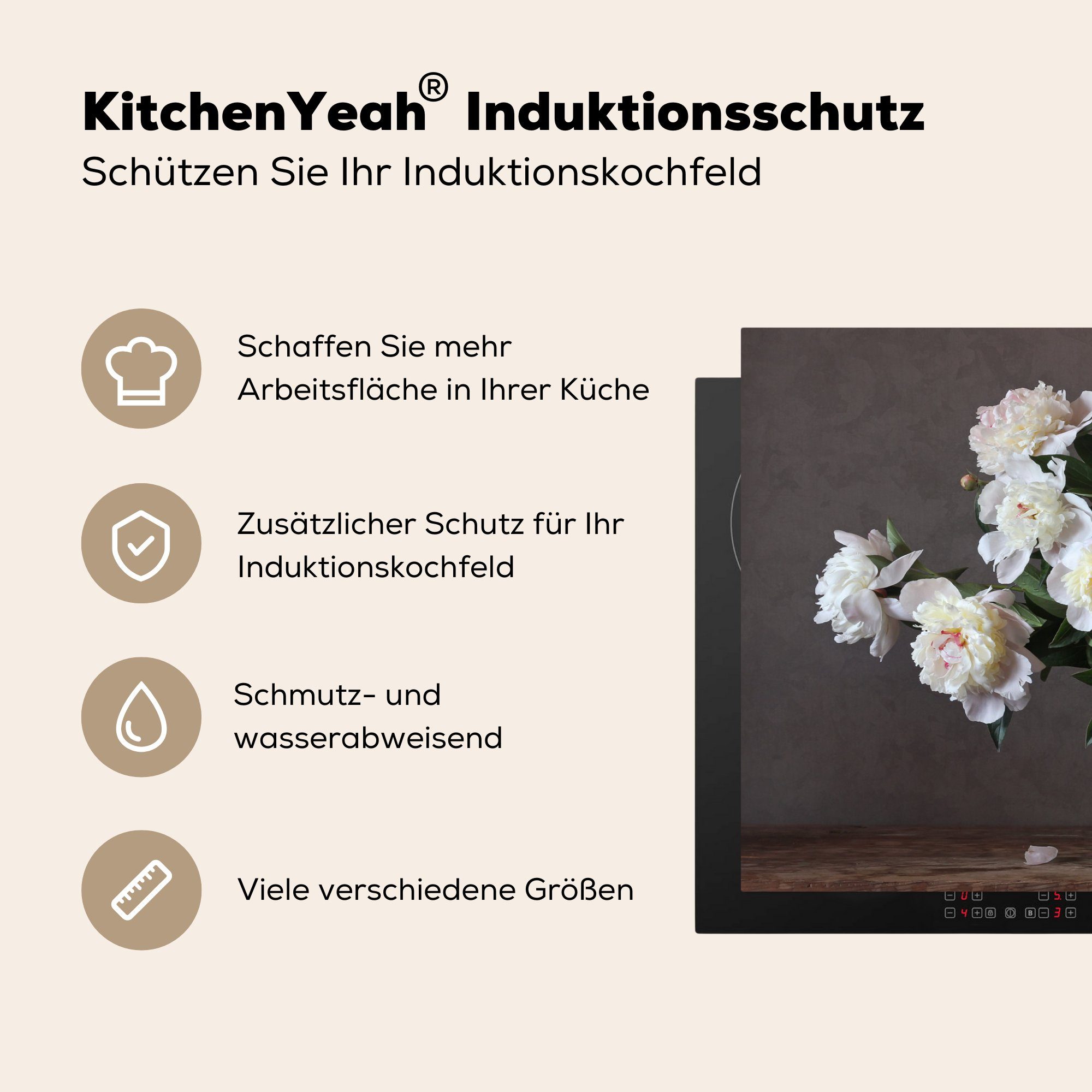 cm, - für (1 küche, die Schutz 81x52 Vinyl, Induktionskochfeld Stilleben, Blumen tlg), MuchoWow Herdblende-/Abdeckplatte Ceranfeldabdeckung